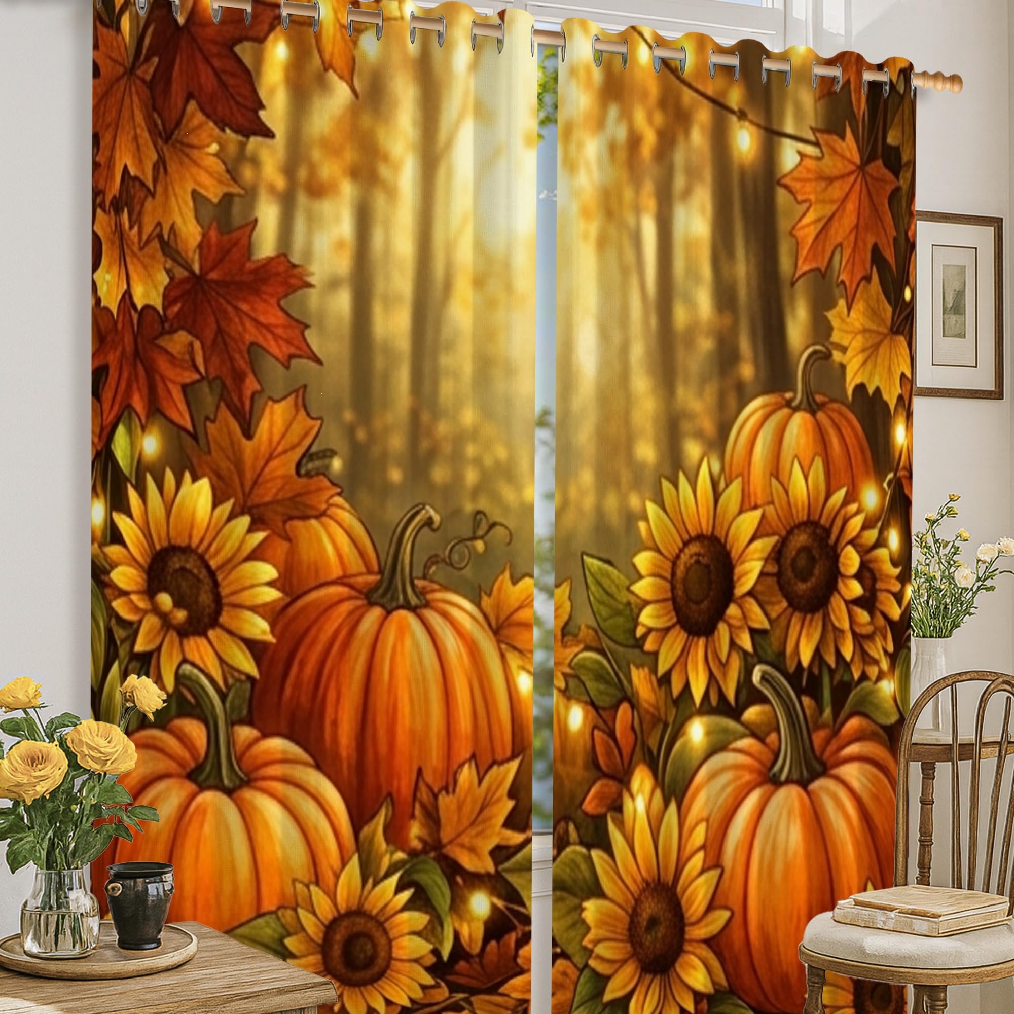Rideaux occultants salon chambre orange automne 132x183 cm rustique