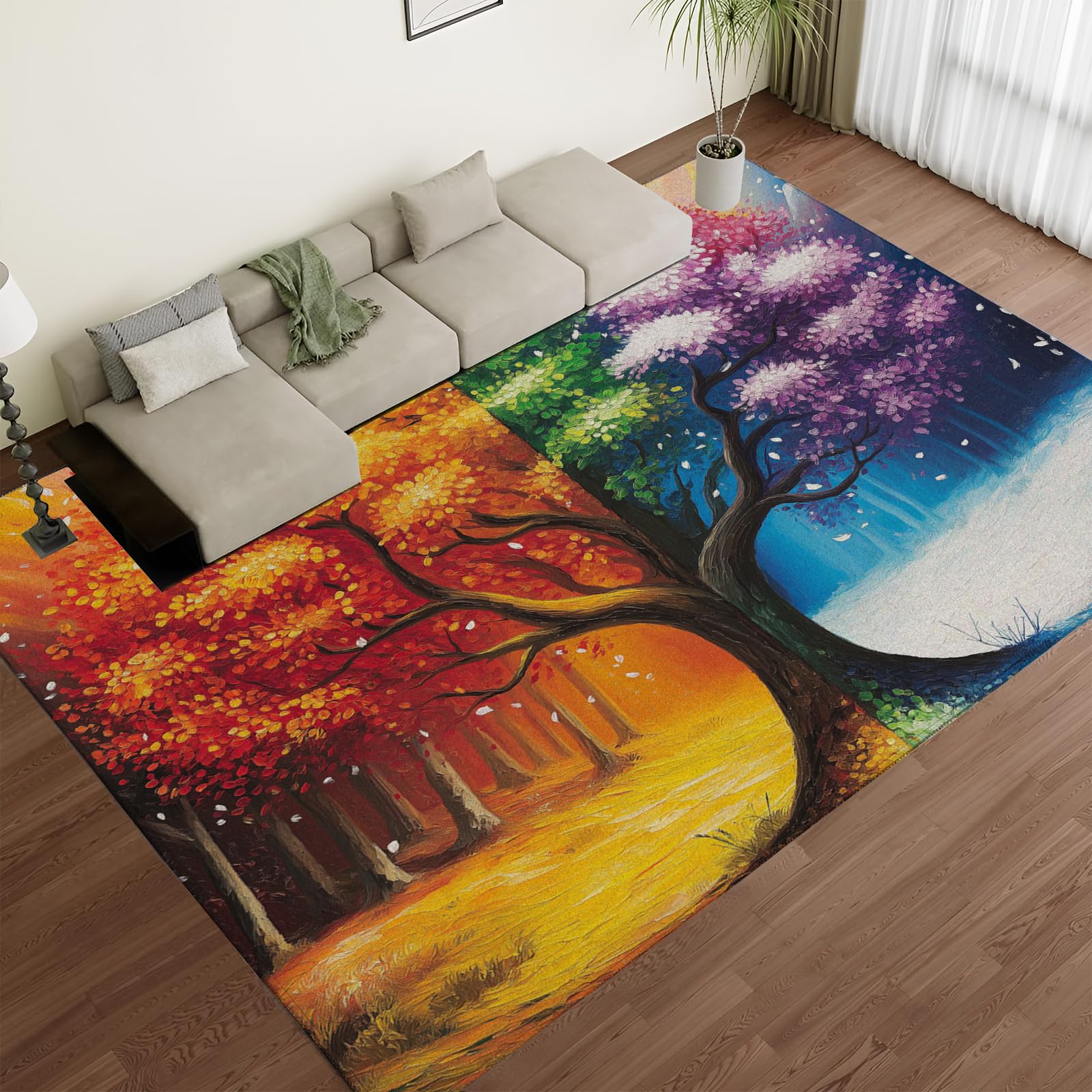 Tapis arbre arc-en-ciel salon grand format 240x300 doux et tapis extérieur poil ras moderne