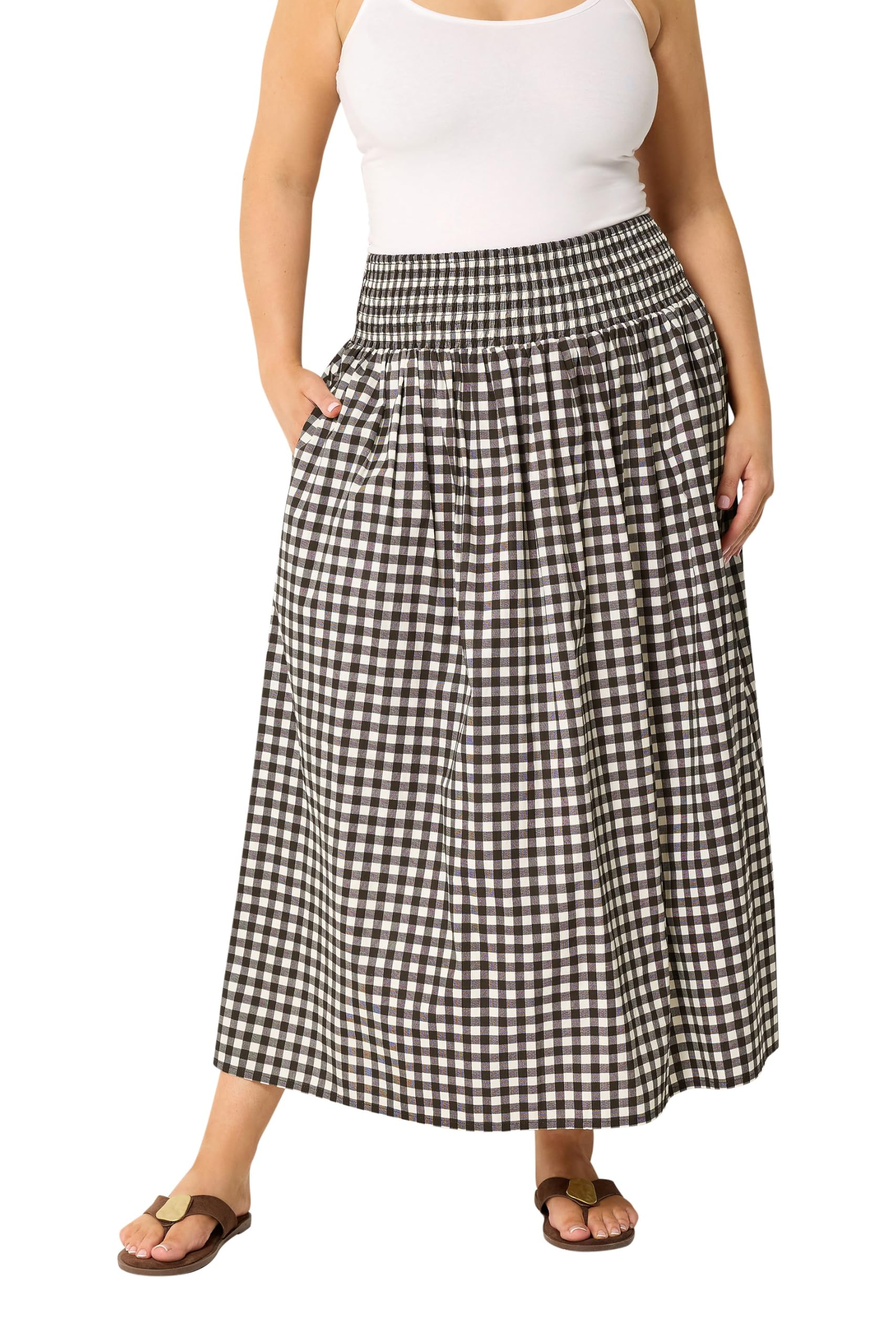 Yours Curve Brown Gingham Maxi Skirt - Women's - Plus Size Curve