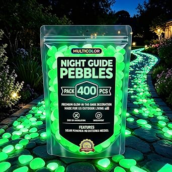 Night Guide Pebbles, Glow in the Dark Rocks, Colorful Luminous Stones for Outdoor Garden Decor, Aquarium Fish Tank Decorations and Landscaping Stones 400, Green