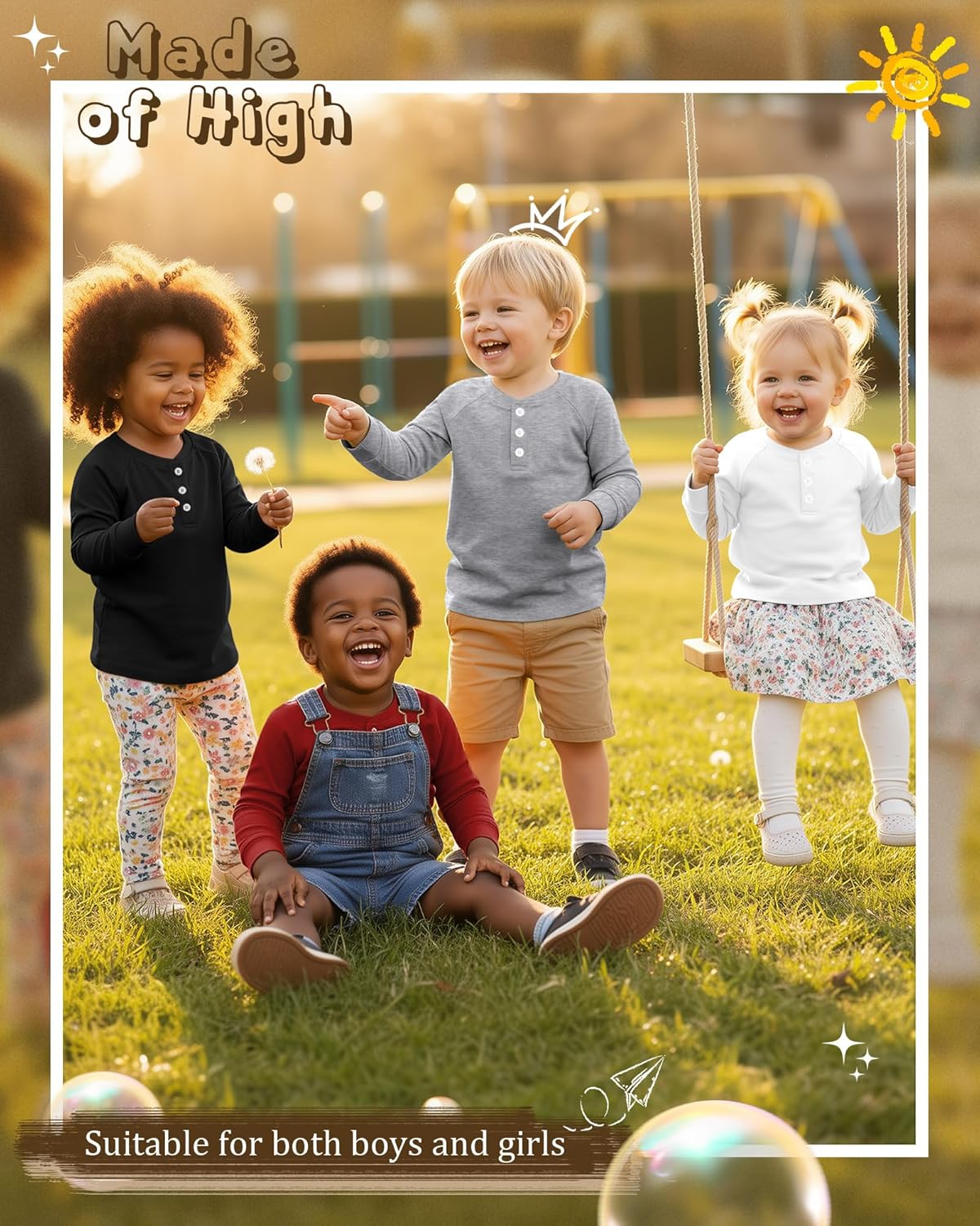 4 Pack Boys' Long Sleeve T-Shirts Girls' Henley Tees Casual Toddler Shirts Solid Baby Winter Clothes Unisex - Image 4