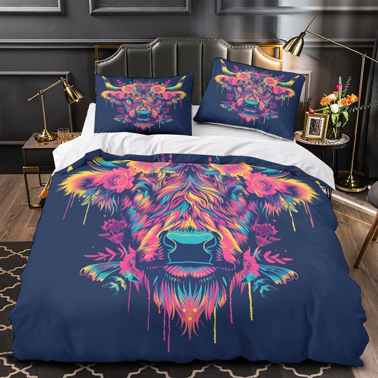 Parure de lit plumes 260x220 cm avec housse de couette imprimée 3D et sa taie