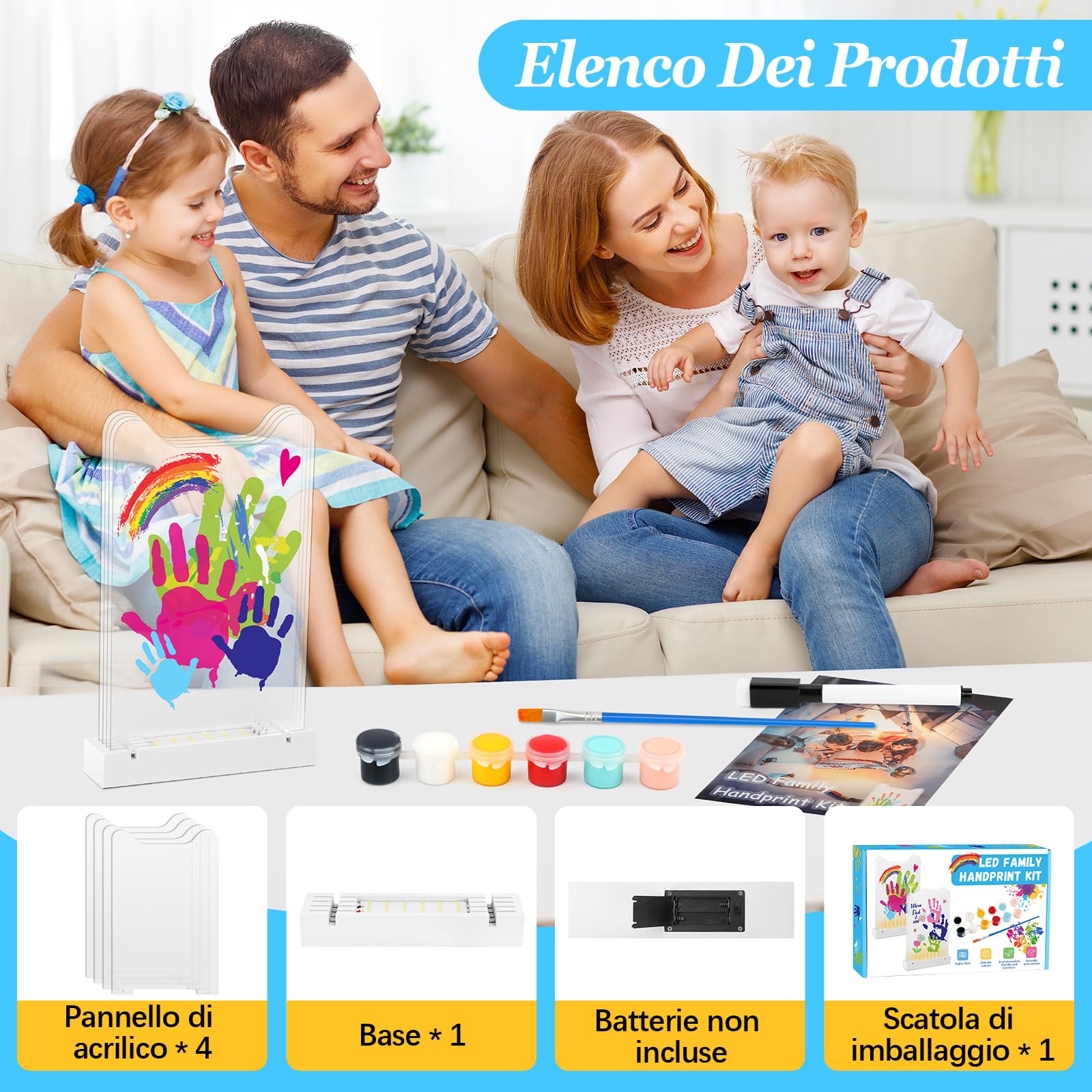 Herefun Kit Impronta Mani e Piedi Neonati per 4 Persone, Kit Impronte Mani Famiglia Con Base LED Illuminata, Neonati Ideale Regalo per Nascita, Nuovi Genitori, Battesimo Bimbo (B)