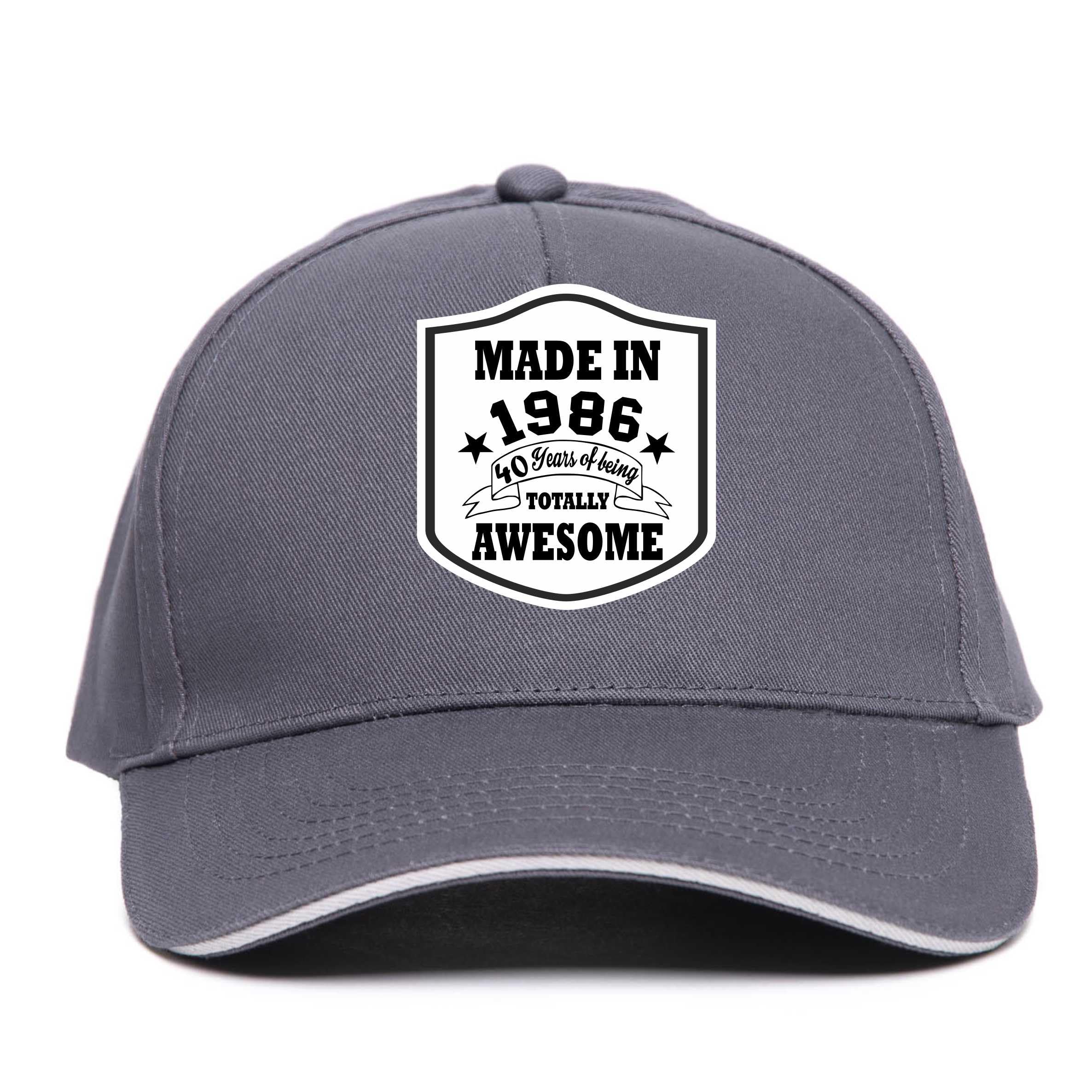 Print4u Unisex Grey Made In 1986 40Th Birthday Baseball Cap 40 Year Old Gift Men & Ladies