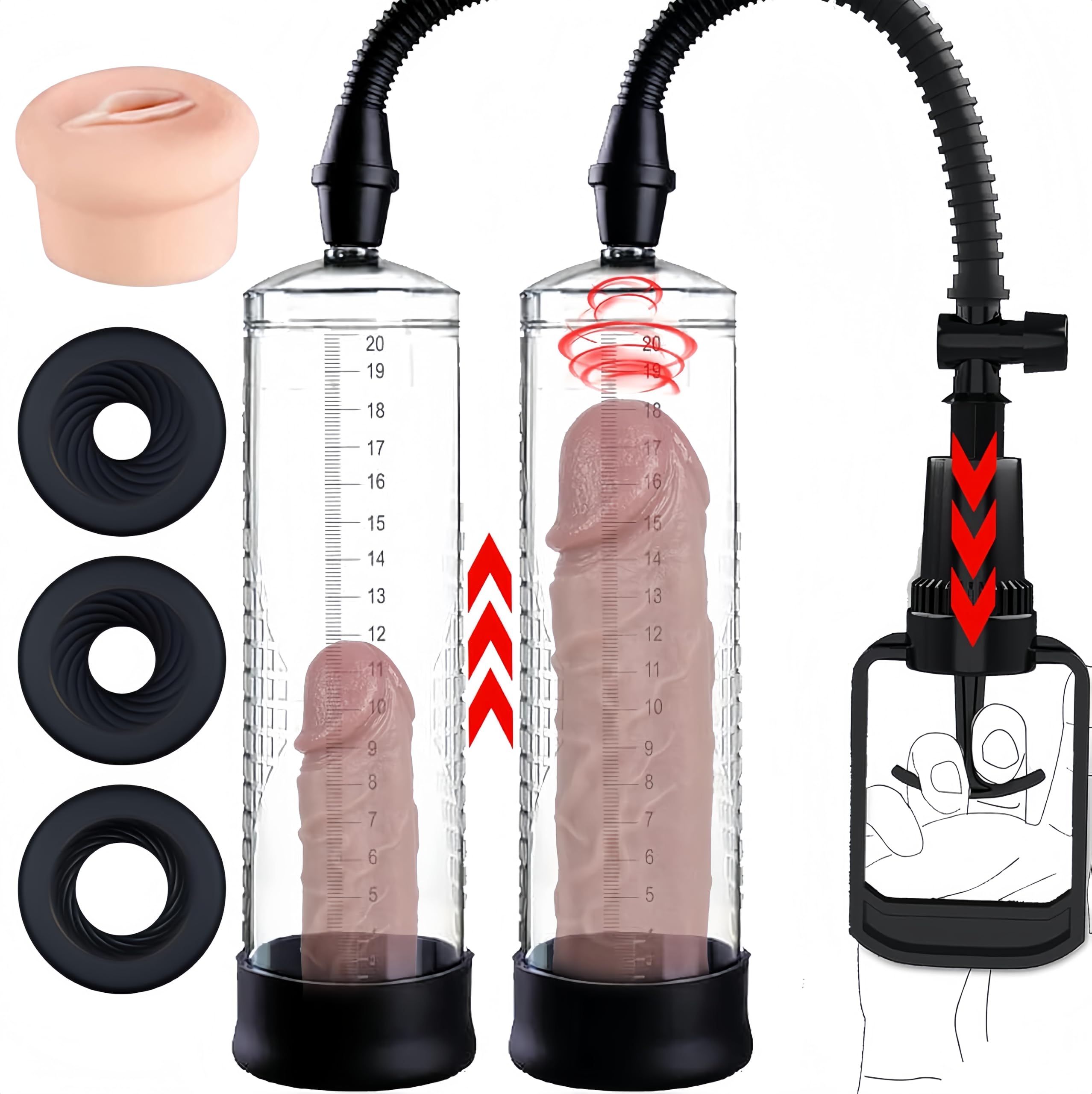 KinZon Pompe à pénis, Sex Toy pour Homme - Agrandir le pénis, Extenseur De Pénis Masculin, Augmenter la Taille De Pénis, plaisirs de couple，avec Vaginette en Silicone (Sans Manomètre)