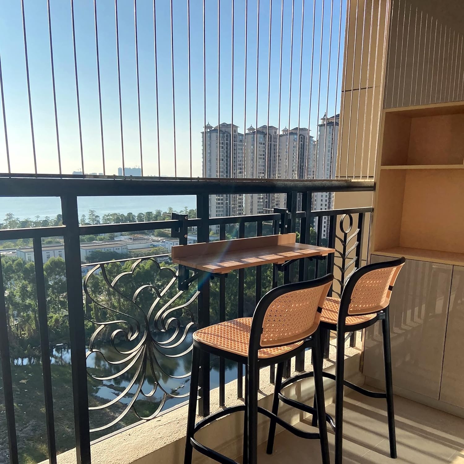 Balcony Desk, Balcony Bar Table For Railings,80*26cm/31.4*10.2in,outdoor Bar Table,foldable outdoor side table,Folding Space Saving Serving Desk,Wall-Mounted Side Tables For Patio ( Color : Wood color