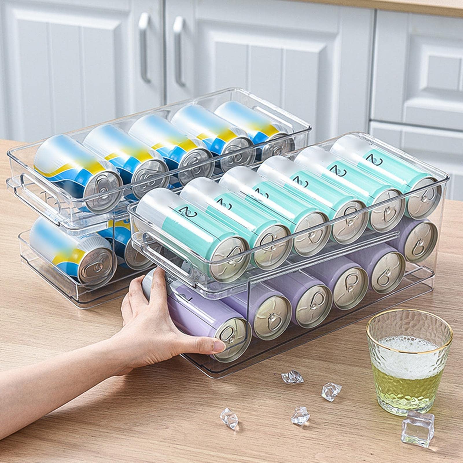 Dispensador de latas rodantes, Organizador de latas de Cerveza para Nevera, Organizador de dispensador de latas para Nevera, dispensador de latas de refresco para Nevera, Cocina, Armario, despensa,