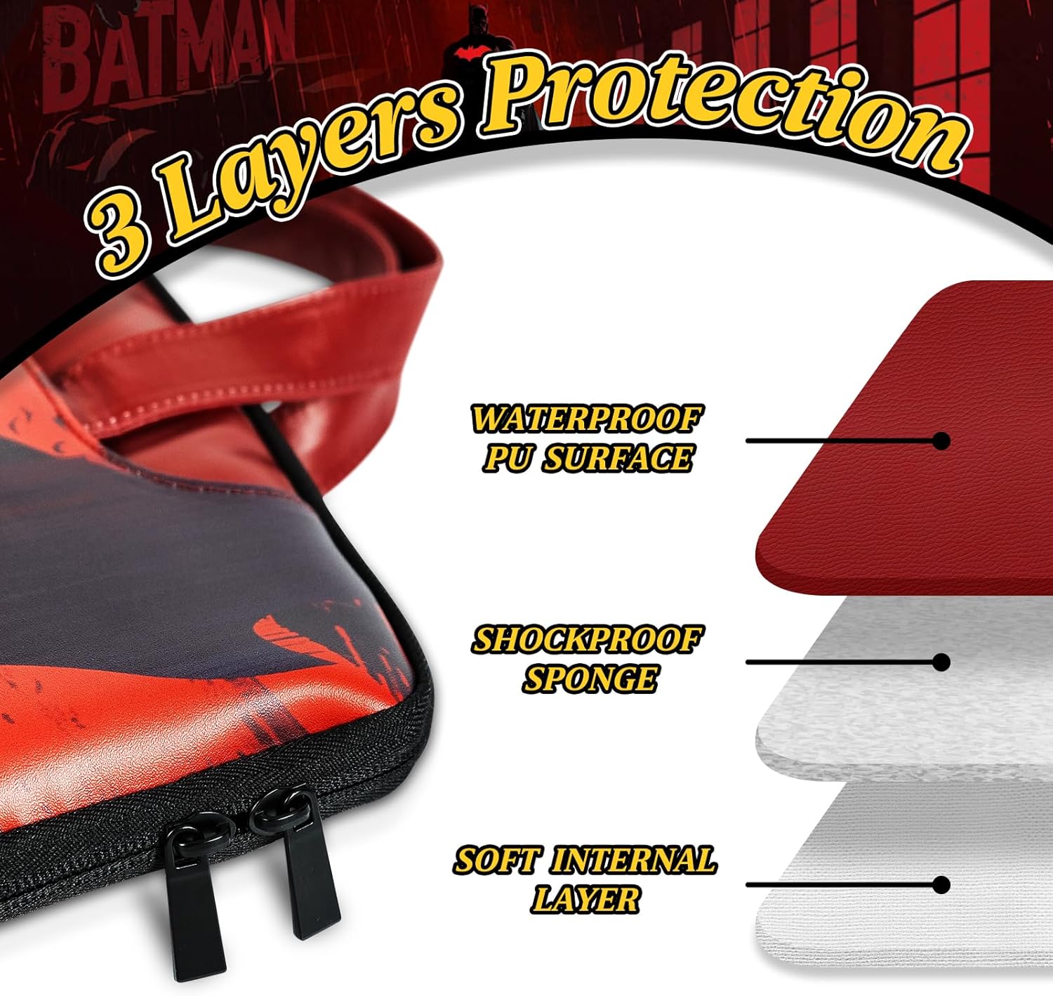 Batman Laptop Case Bag, 14 inch Computer Bag Compatible with MacBook, HP, Dell, Lenovo, Asus, Acer, Water Resistant Superhero Messenger Shoulder Sleeve with Strap – Ideal Gift for Teens & Adults