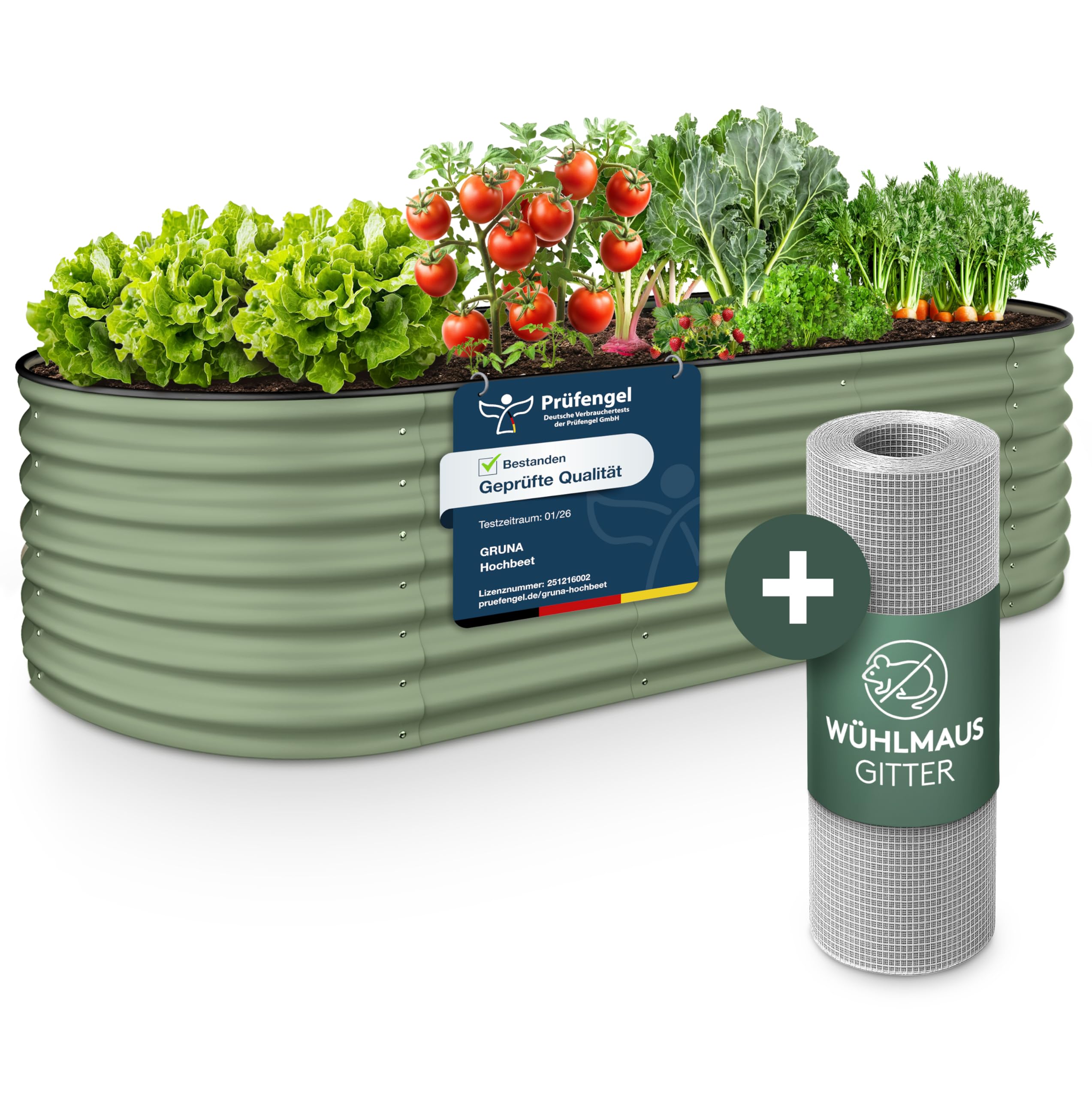 GRUNA - Hochbeet Metall 200x60x42 cm I 6 in 1 Modular Hochbeete-Kit I 100% Rostfrei I Formstabil Dank Verstrebung I Hochbeete für Garten I Hochbeet Grün (200x60x42)
