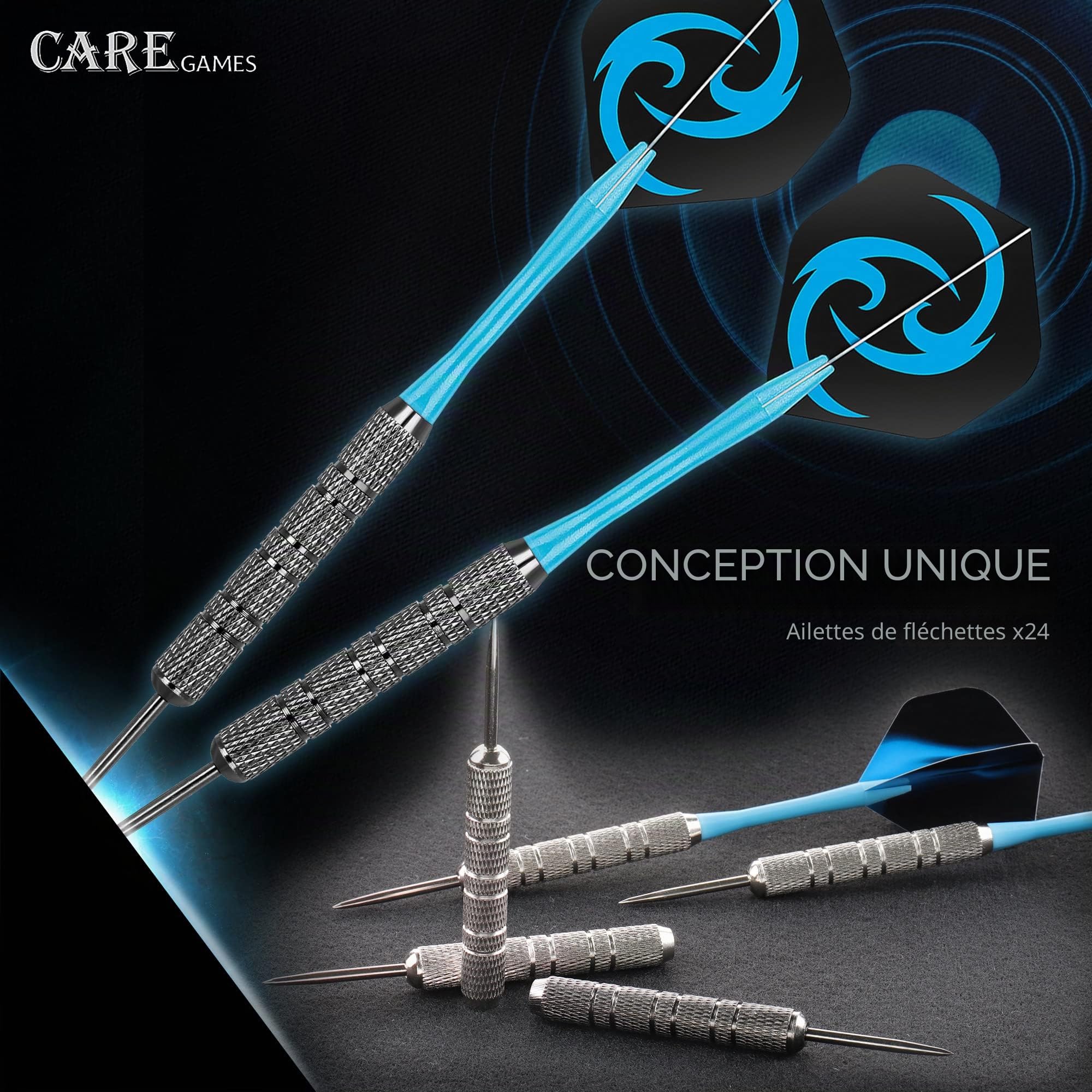 Fléchettes Professionnelles Pointe Acier Lot 12 Métal 18 g Tiges Ailettes Protection Vol Aiguiseur