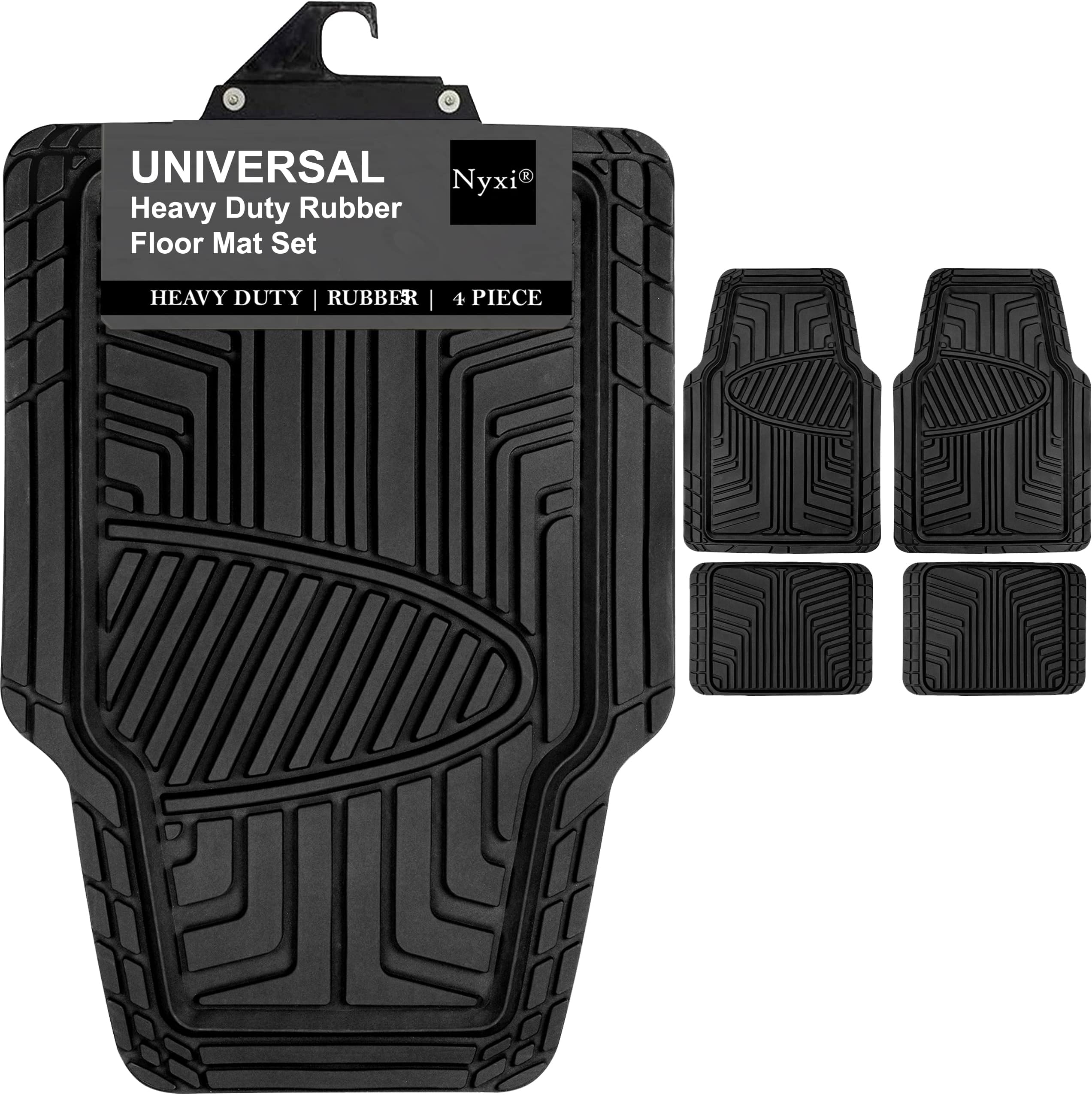 Nyxi Heavy Duty 4 Piece Rubber Car Mat ( Front + Rear ) Universal Non-Slip Deep Dish Floor Mat for Cars SUV Truck and VAN, Waterproof, All Weather