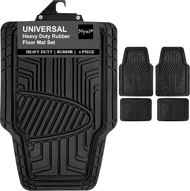 Nyxi Heavy Duty 4 Piece Rubber Car Mat ( Front + Rear ) Universal Non-Slip Deep Dish Floor Mat for Cars SUV Truck and VAN, Waterproof, All Weather