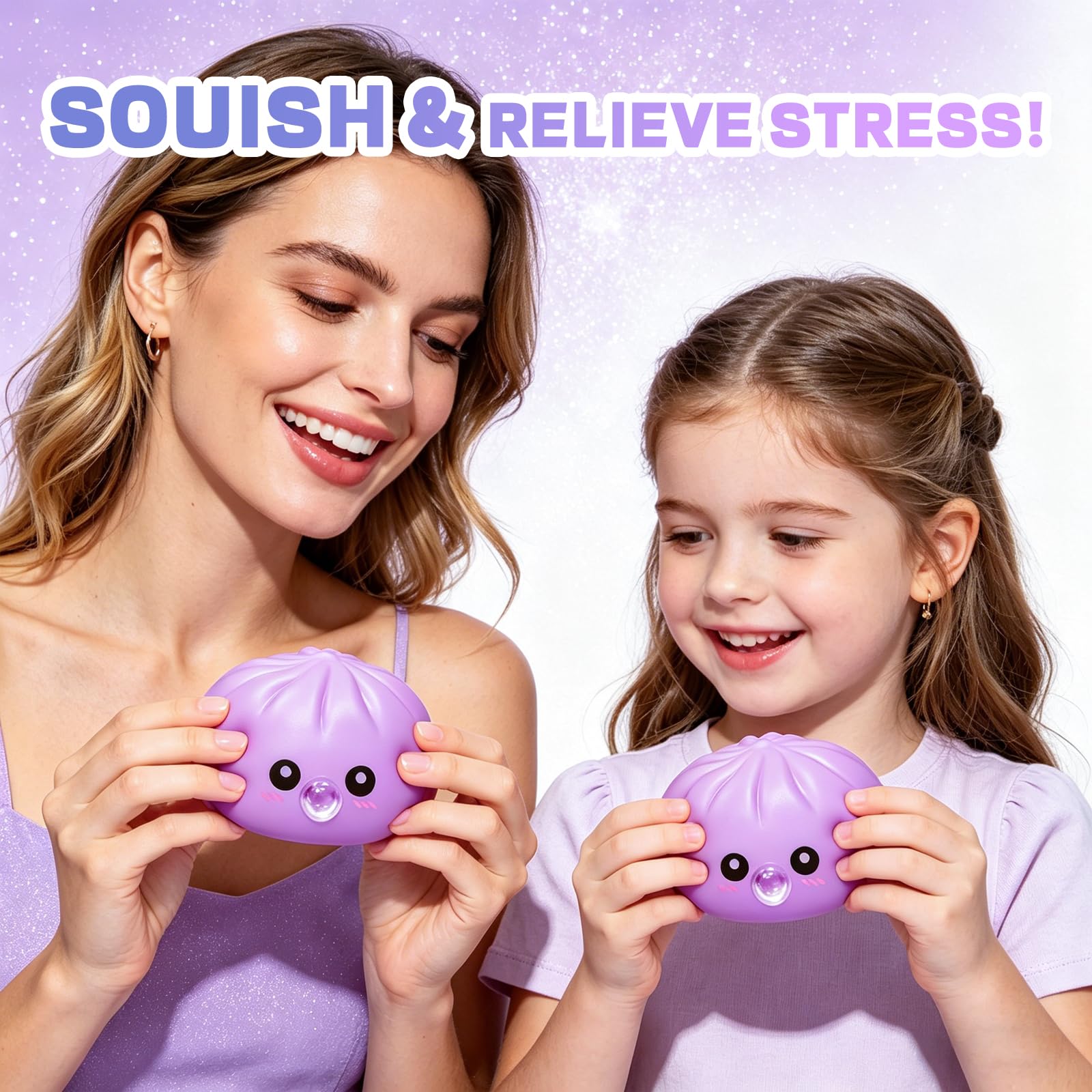 2026 Upgrade Dumpling Squishy Mystery Box,New Dumpling Squishy Blow Bubbles,Dumplings Stress Balls Fidget Sensory Balls,Rainbow Dumplings, Cute Anxiety Relief Fidget (Purple) — view 6