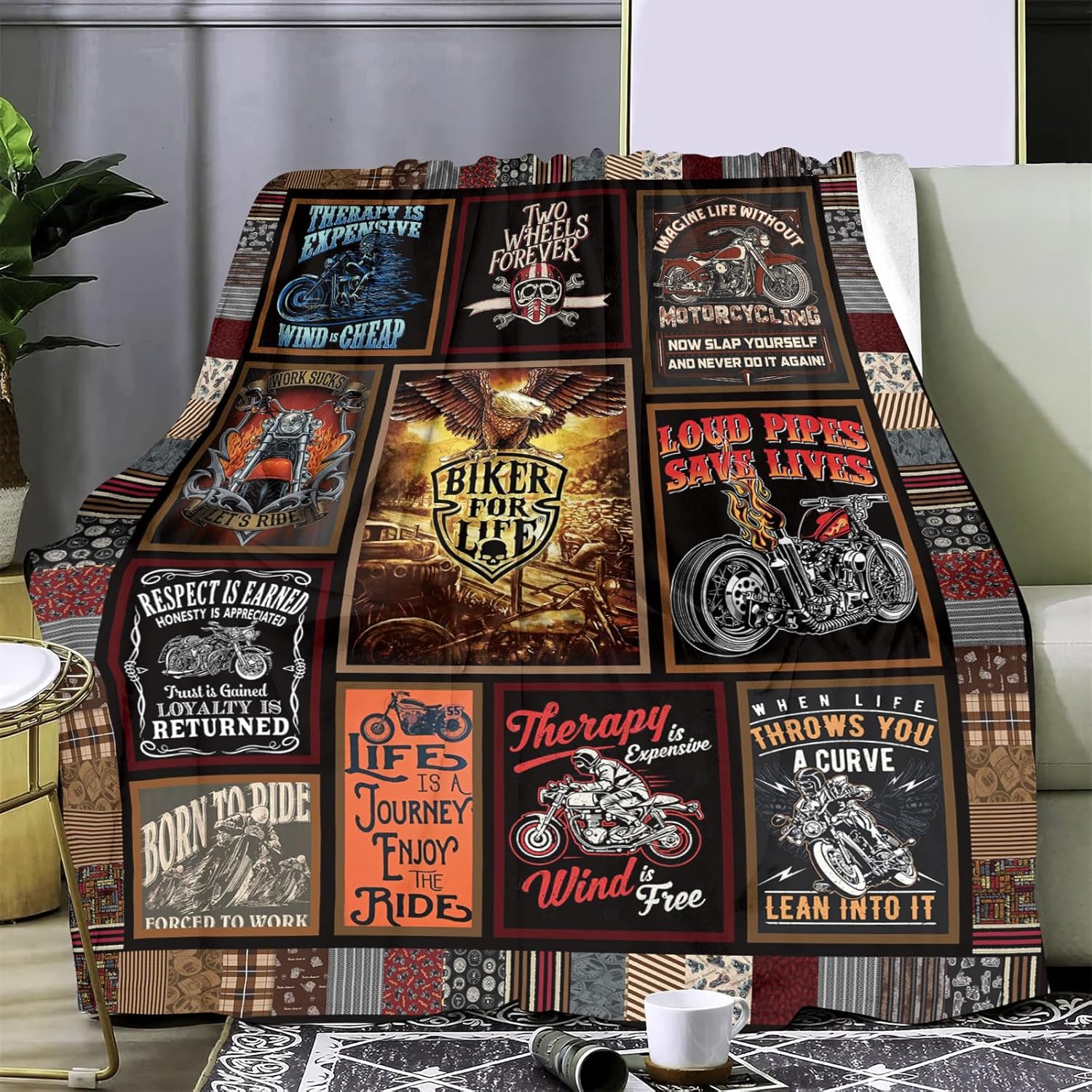 Motorcycle Blankets Super Soft Flannel Fleece Throw Blankets for Bed Sofa and Couch Cool Motorcycle Gifts for Men and Women Fluffy Warm Riding Blankets - Image 5
