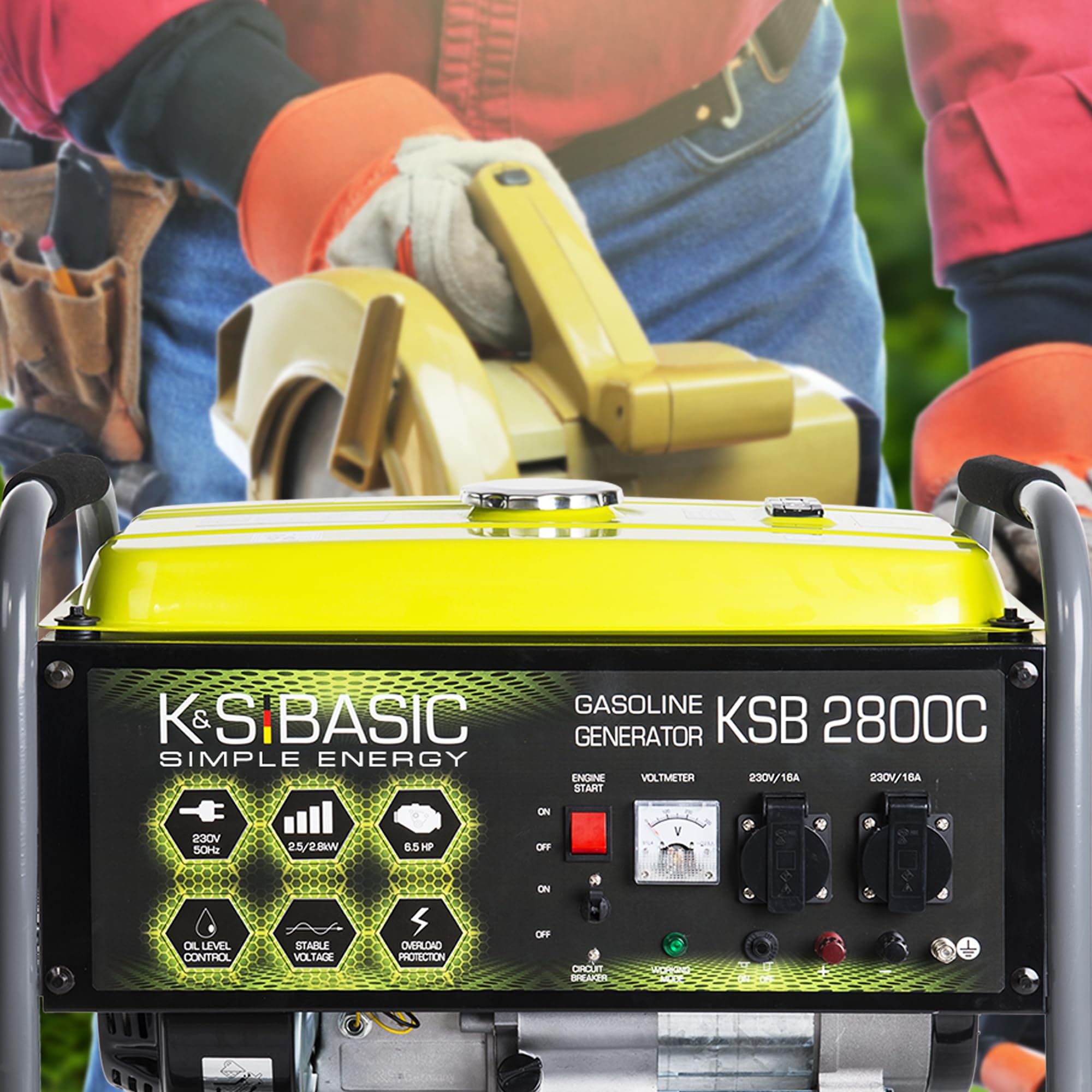 KSB 2800C - Generatore di corrente, 6,5 CV, motore a benzina a 4 tempi, in rame, regolatore di tensione automatico (AVR), 2800 Watt, 16 A, 230 V, per uso domestico e tempo libero
