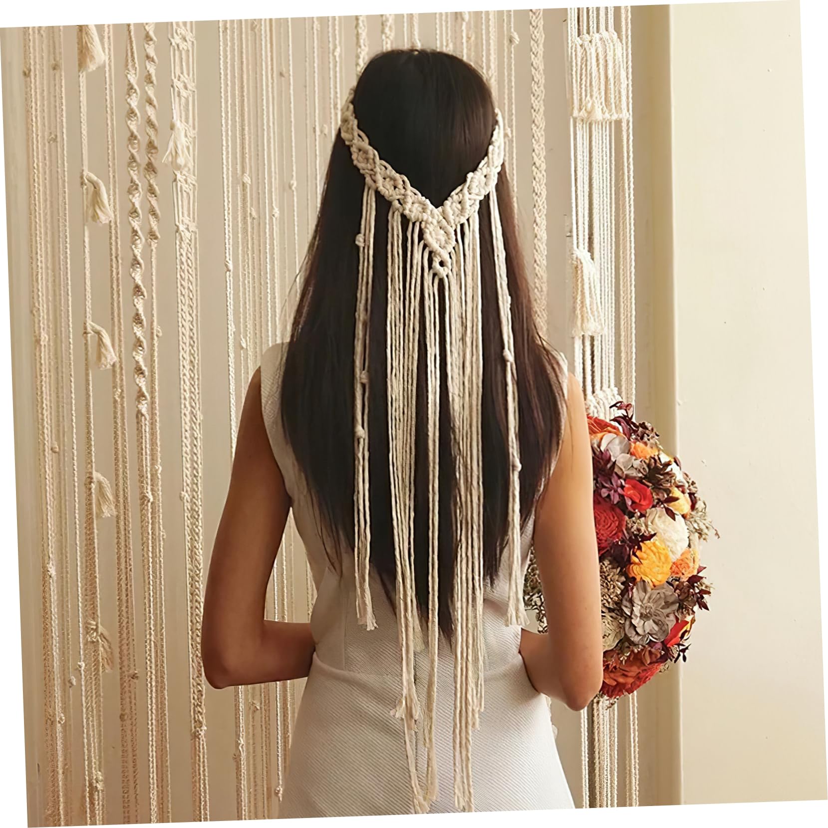 VICASKY 5 Pezzi Fascia Macramé Boho Sposa in Accessorio Handmade per Donne e Ragazze Cerchietto per Matrimonio e Feste Formali