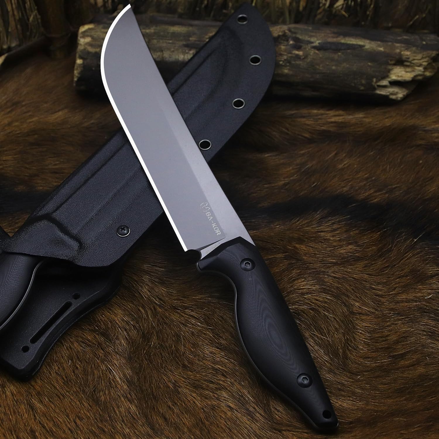 BA-KOR 5MM (9CR18MOV) steel 12.8'' full tang Hunting knife +K sheathing &5.9" cerium igniter can be used outdoors for outdoor hunting, camping, obstacle clearing, wood chopping, BBQ, fishing, kitchen cutting, EDC tools, gifts