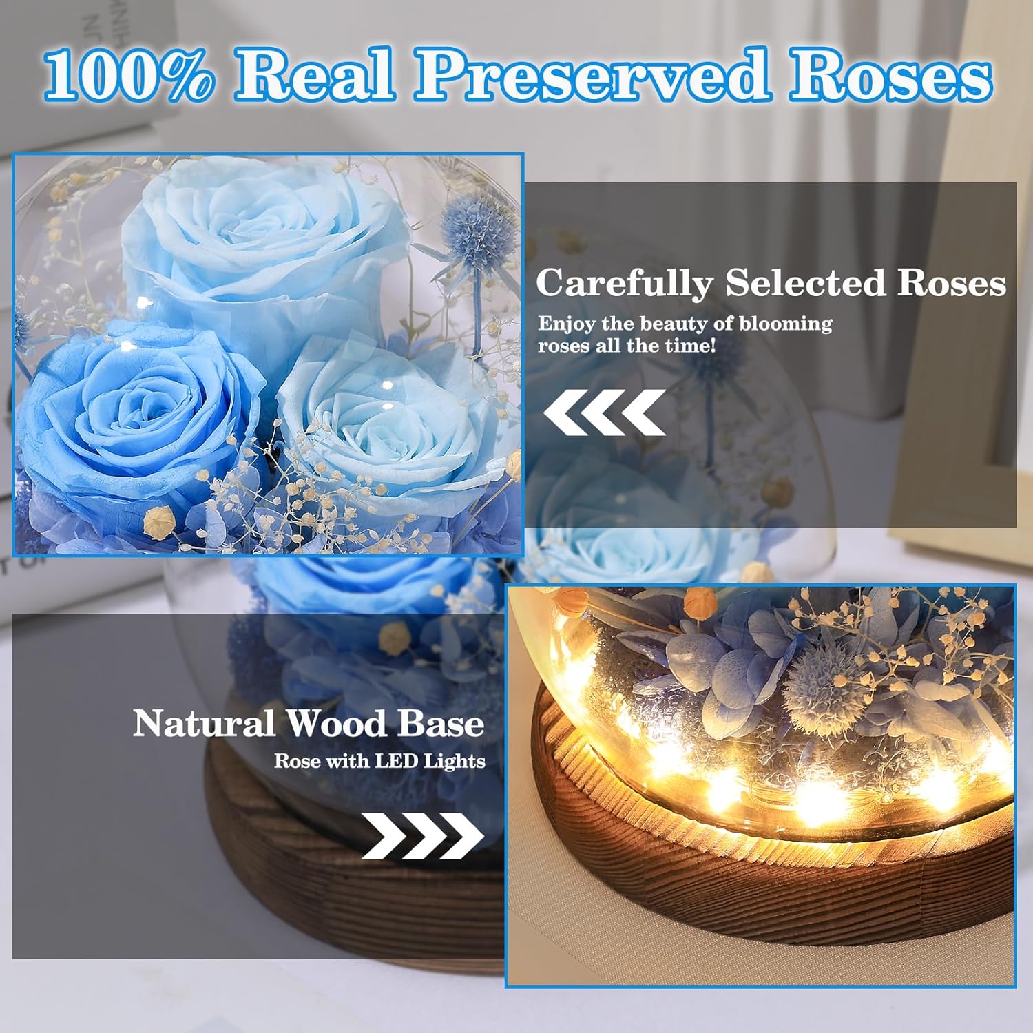 FIACO Valentines Day Gifts for Her Preserved Flowers in Glass Dome Long-Lasting Eternal Roses Birthday Gifts for Women Mom Grandma Wife Girlfriend Her Girlfriend Forever Flowers for Delivery Prime - Image 3