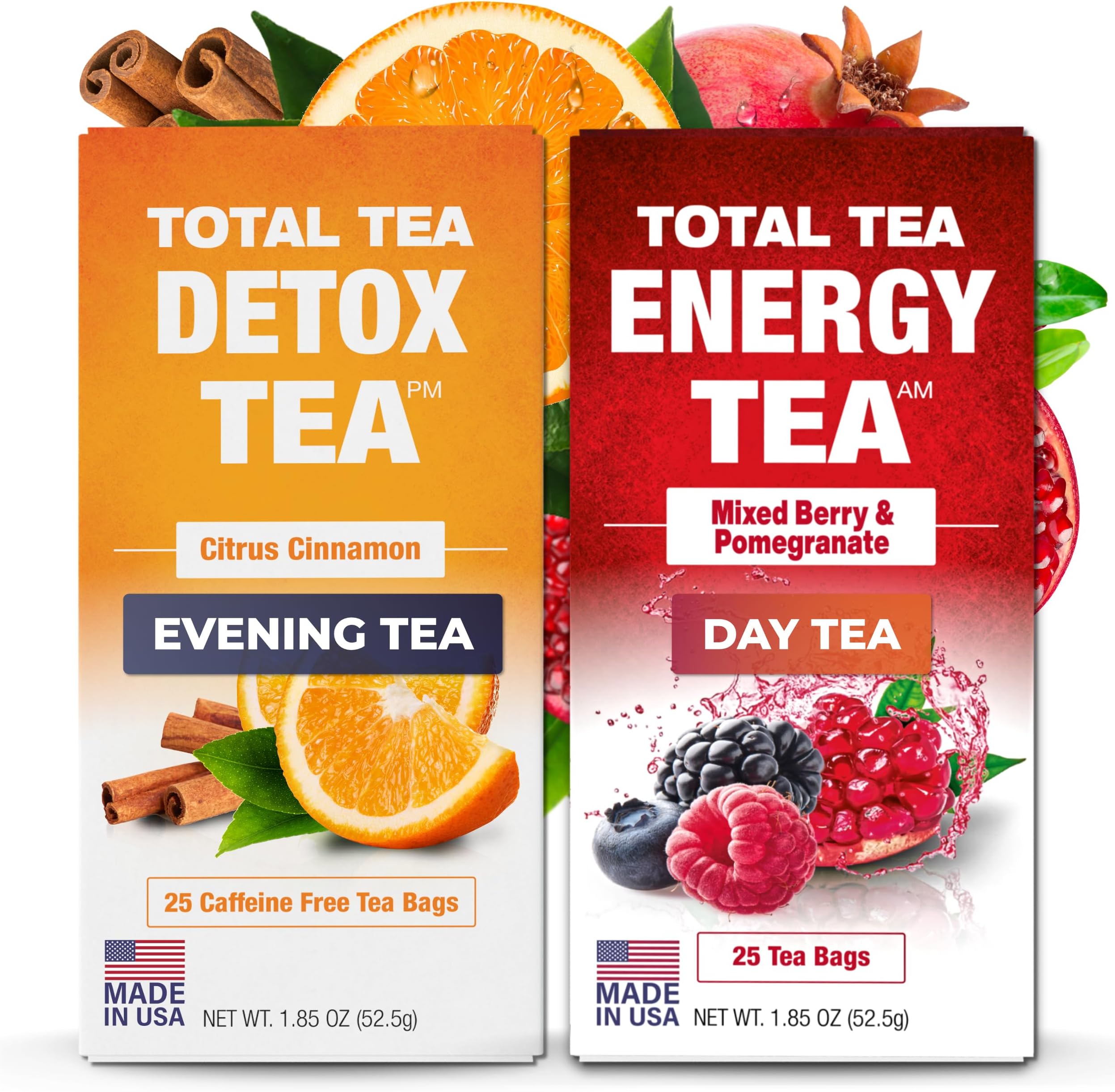 Detox Tea & Energy Set - 25 Day Detox - Herbal SIim Tea with Chamomile - Hibiscus Tea and Ginger Root for Colon Cleanse – Natural Citrus & Cinnamon Fruit Tea for Digestive Health