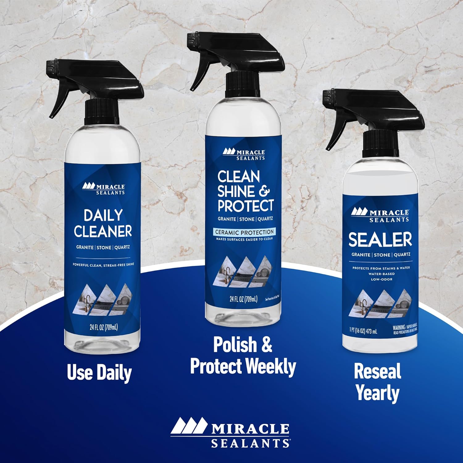 Miracle Sealants Daily Cleaner for Granite, Quartz, Marble, Quartzite, Countertops pH Neutral, 24 oz, 6 Pack