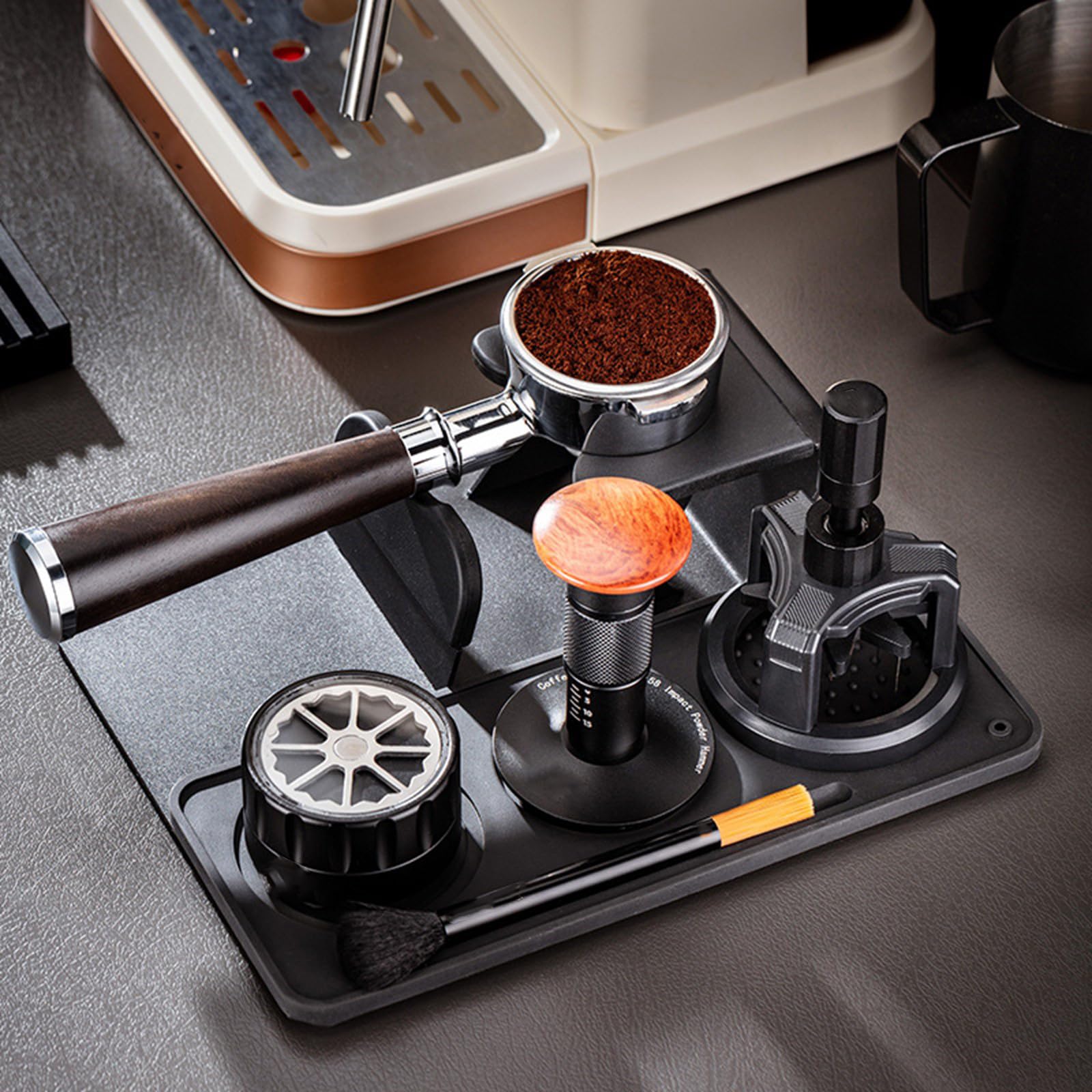 Soporte para cafetera, estructura de silicona con base antideslizante, fácil de usar, adecuado para el hogar y la oficina para un uso seguro y eficiente, triturador de café ergonómico