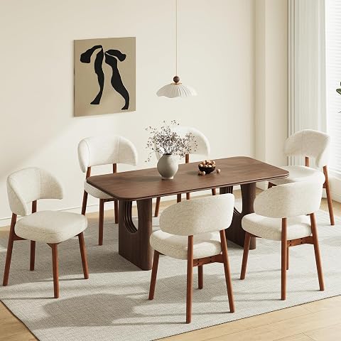 MALOL Lot de 6 Chaises de Salle à Manger en Bois,Chaise de Salle à Manger Moderne Rembourrée, Chaises Latérales de Cuisine en Tissu avec Dossier Ouvert Incurvé pour Salon/Restaurant/Café, Beige