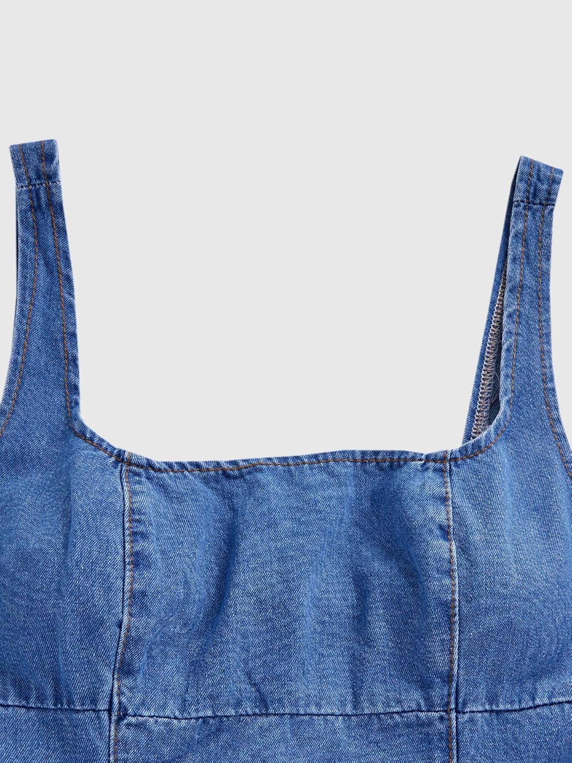 Women's Summer Denim Mini Dress Y2k Square Neck A Line Flowy Going Out Party Dresses - Image 3