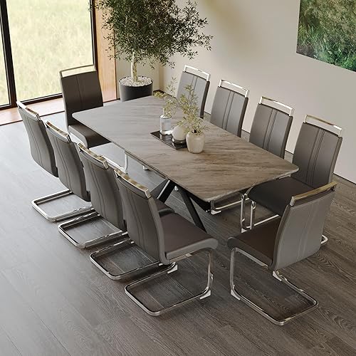 Miniatura 11 de Juego de mesa de comedor moderno para 6, juego de mesa de comedor de cocina expandible, juego de mesa de comedor de mármol sintético, juego de mesa