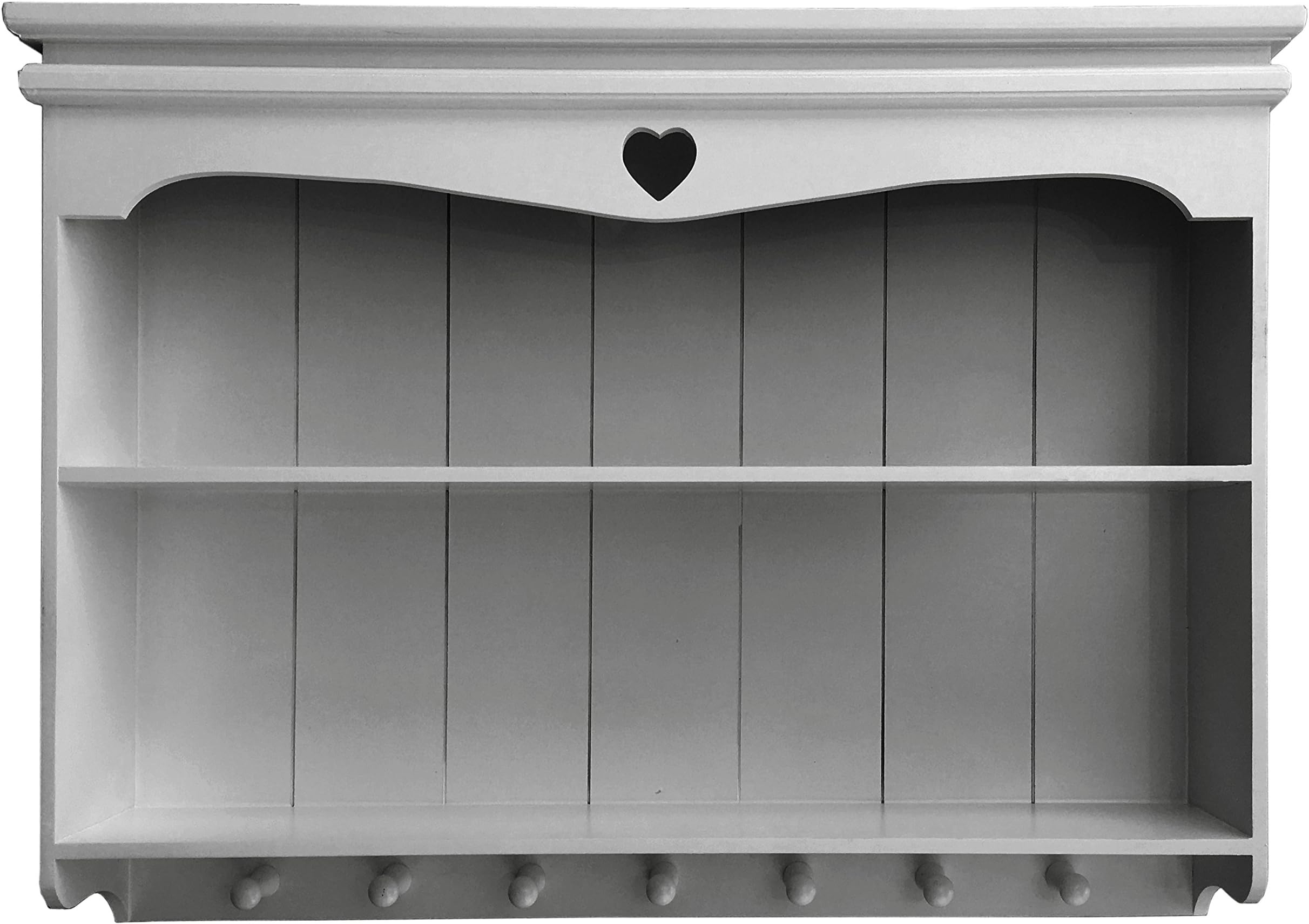 Sylvester Oxford Ltd Wide Shelving Unit with Carved Heart in Dove Grey