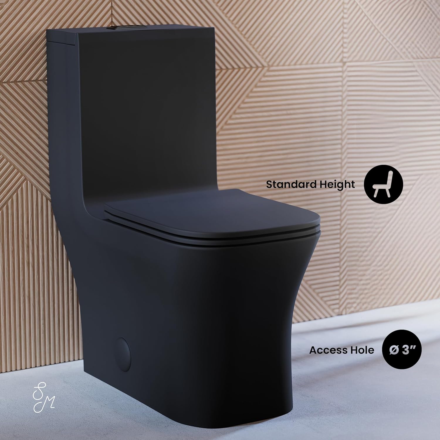 Swiss Madison SM-1T106MBHB Concorde One Piece Toilet, Dual-Flush 1.1/1.6 GPF, Modern Toilets for Bathrooms, Black Toilet, Matte Black with Black Hardware