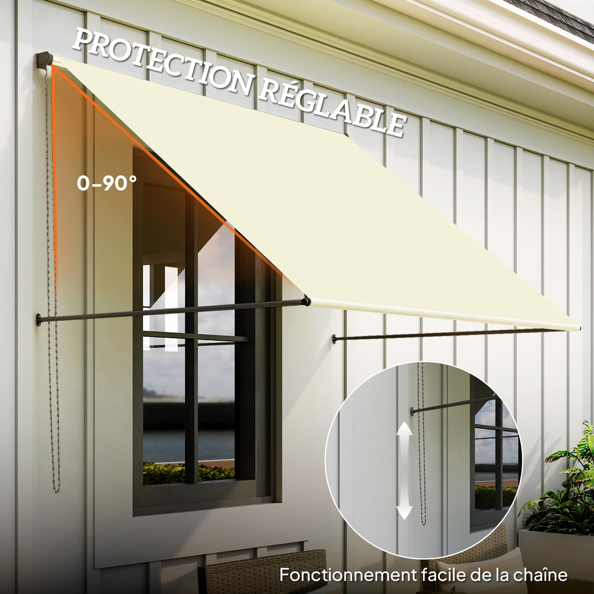 Outsunny Store banne Manuel auvent rétractable Inclinaison réglable 150 x 116 cm Protection UV Aluminium Polyester crème