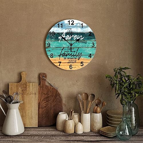 Miniatura 72 de Reloj de pared de madera personalizado que pasa con la familia cada segundo con manecillas de metal, reloj de pared redondo ligero estilo campestre