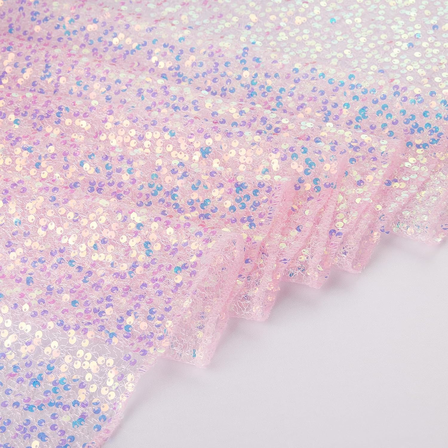 B-COOL Sequin Fabric by The Yard 5MM Iridescent Mermaid Glitter Fabric 1 Yard Pink Sparkly Fabric for Wedding Costumes Mermaid Tail Sewing Dress Tablecloth DIY Crafts