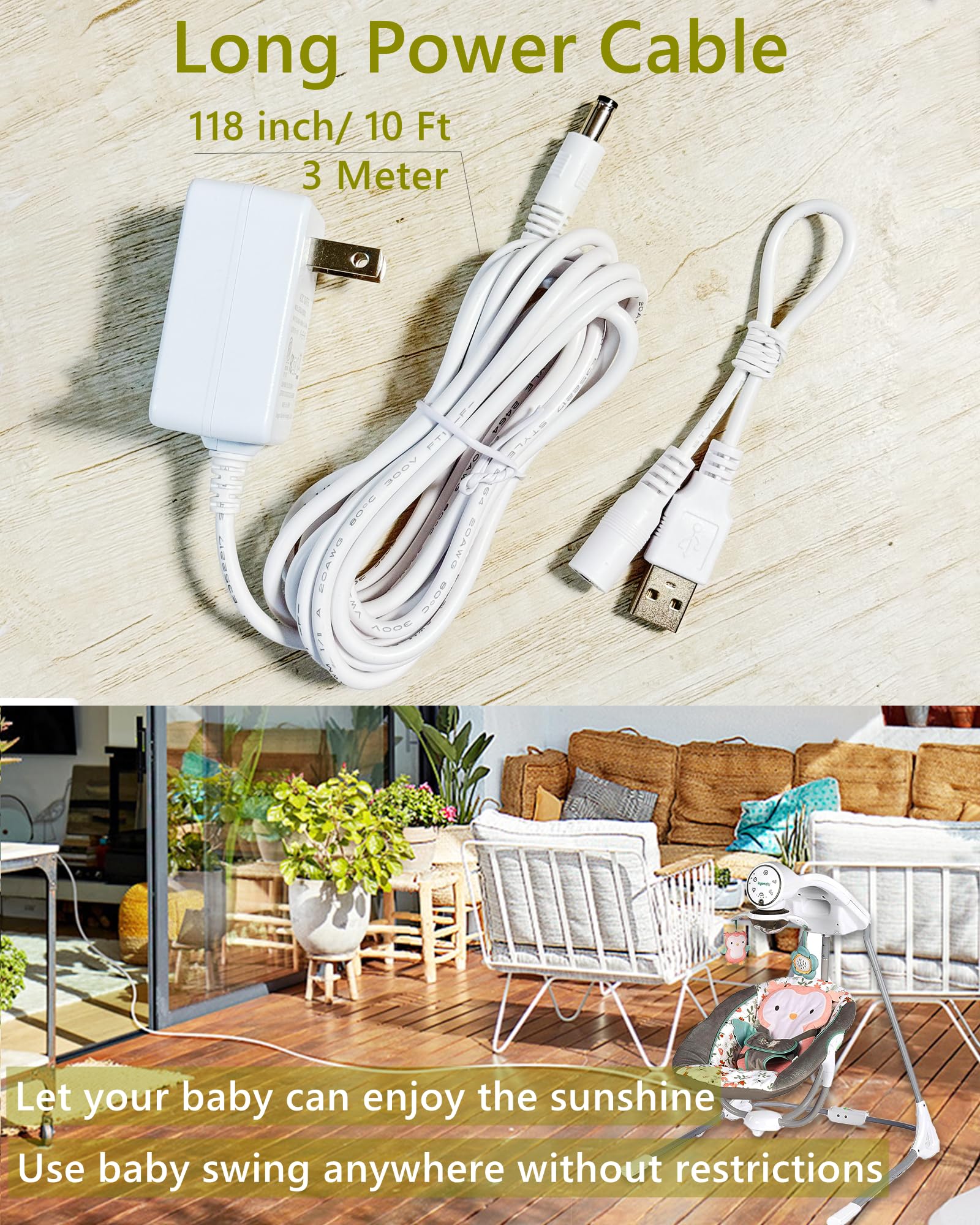 Baby Swings 10ft Baby Swing Power Cord 6V Replacement Adapter