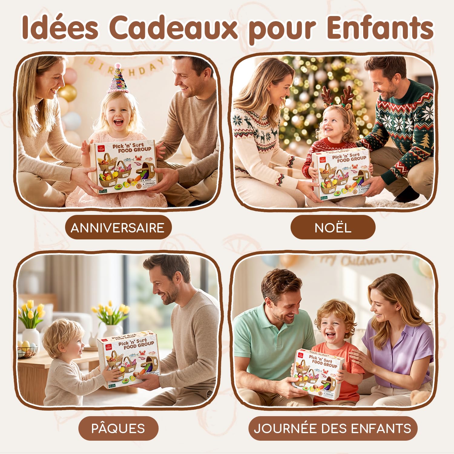 Lehoo Castle Accessoire Cuisine Enfant, Jouet de Cuisine en Bois, Accessoires Cuisine Enfant avec Panier en Tissu, Jouet Alimentaire, Jouet Montessori 3 4 5 6 7 Ans