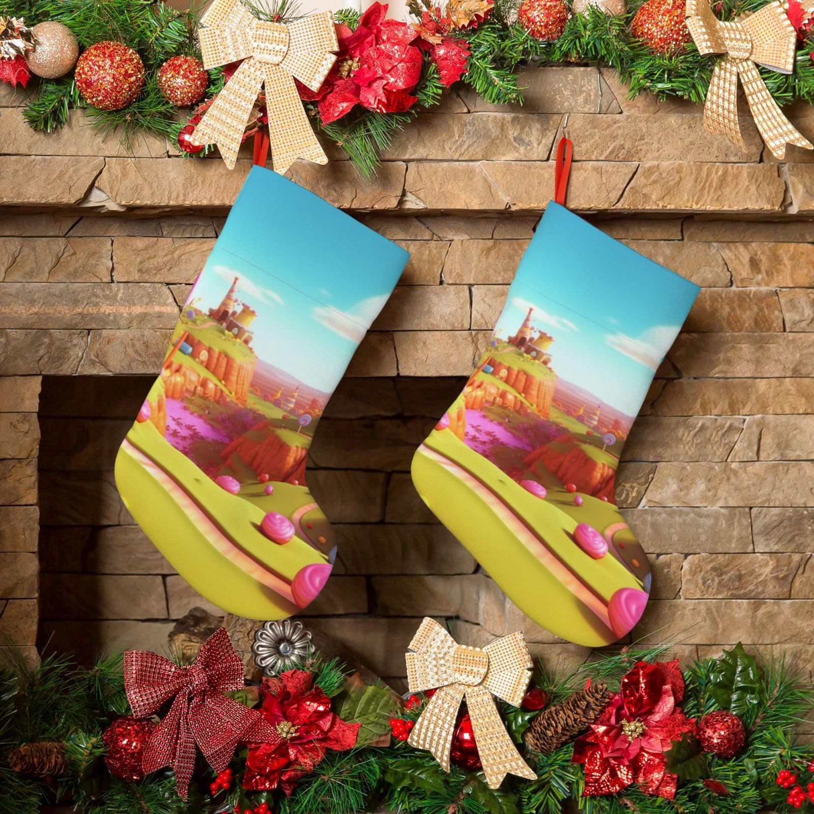 KLOPH Christmas Stockings 18" Personalized Xmas Stocking Candyland Decoration Stocking Hanging Fireplace Stocking for Holiday Xmas Tree Christmas Fireplace Decor