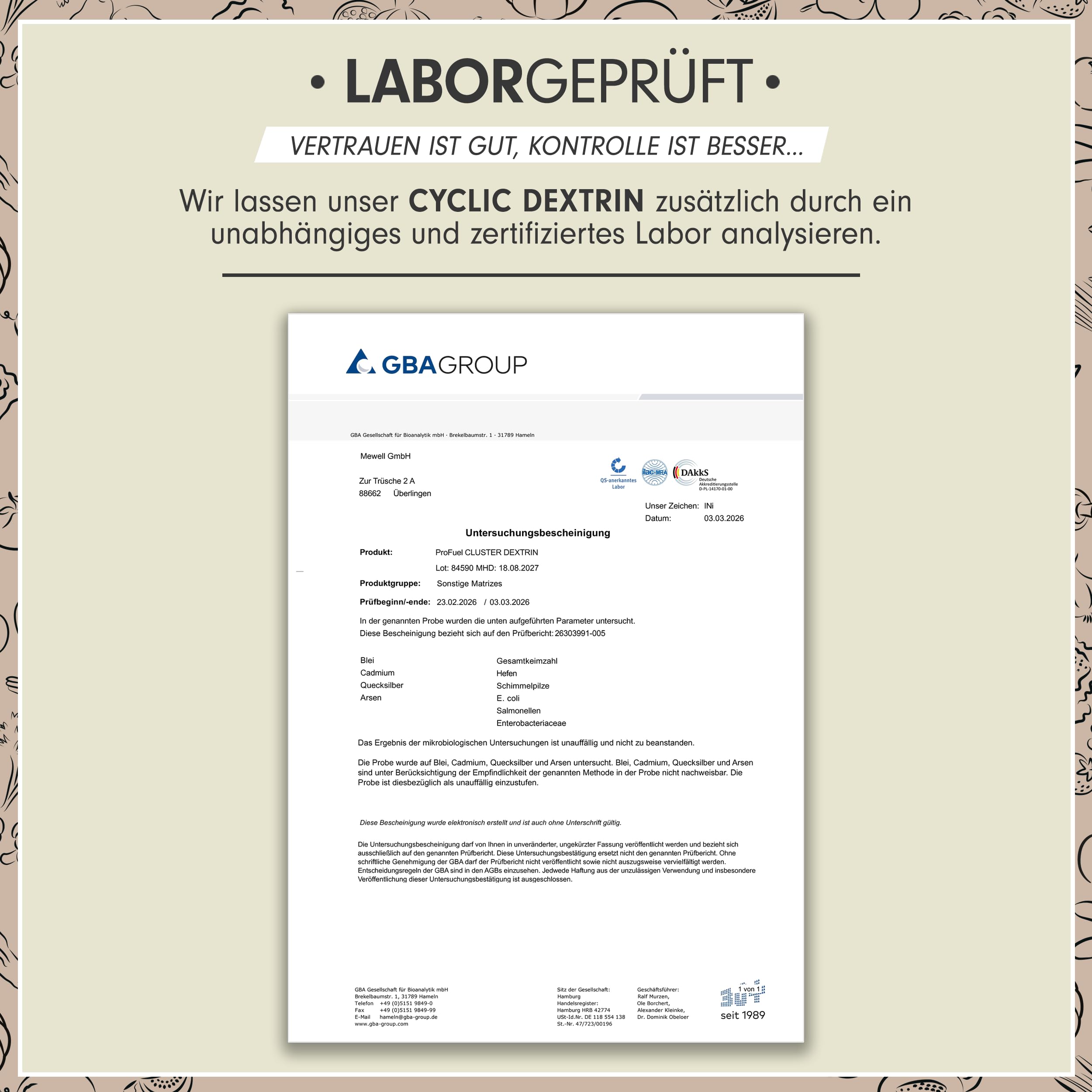 Cluster Dextrin® 1kg - hochverzweigtes zyklisches Dextrin (Highly Branched Cyclic Dextrin) - Cluster Dextrin® Premium Kohlenhydrate-Pulver als Alternative zu Maltodextrin - laborgeprüft - 20 Portionen