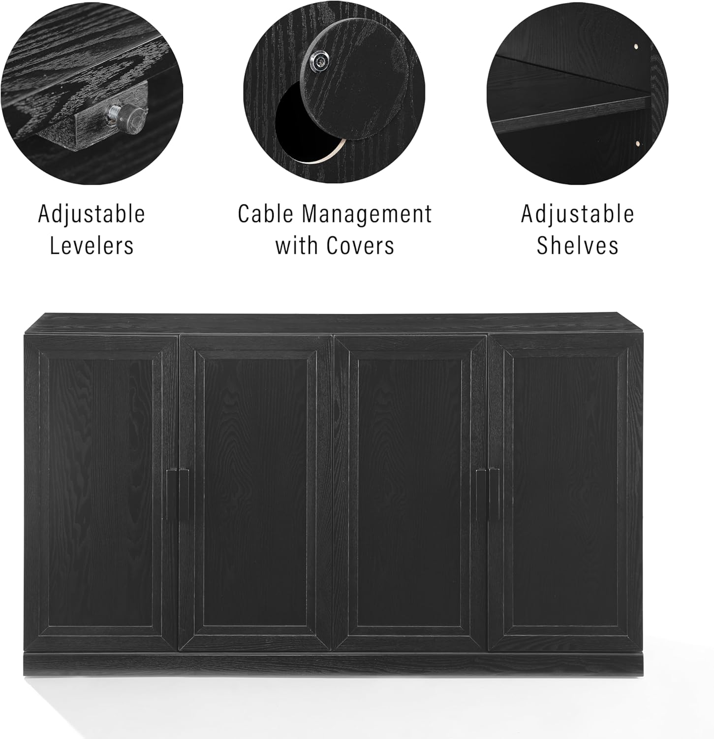 Crosley Furniture Essen Modern Sideboard Buffet Cabinet with Storage, TV Stand, Credenza, Black