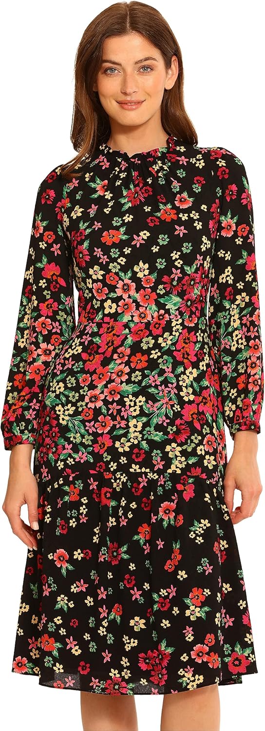 Maggy London Womens Long Sleeve Ruffle Mock Neck Dress - Image 2