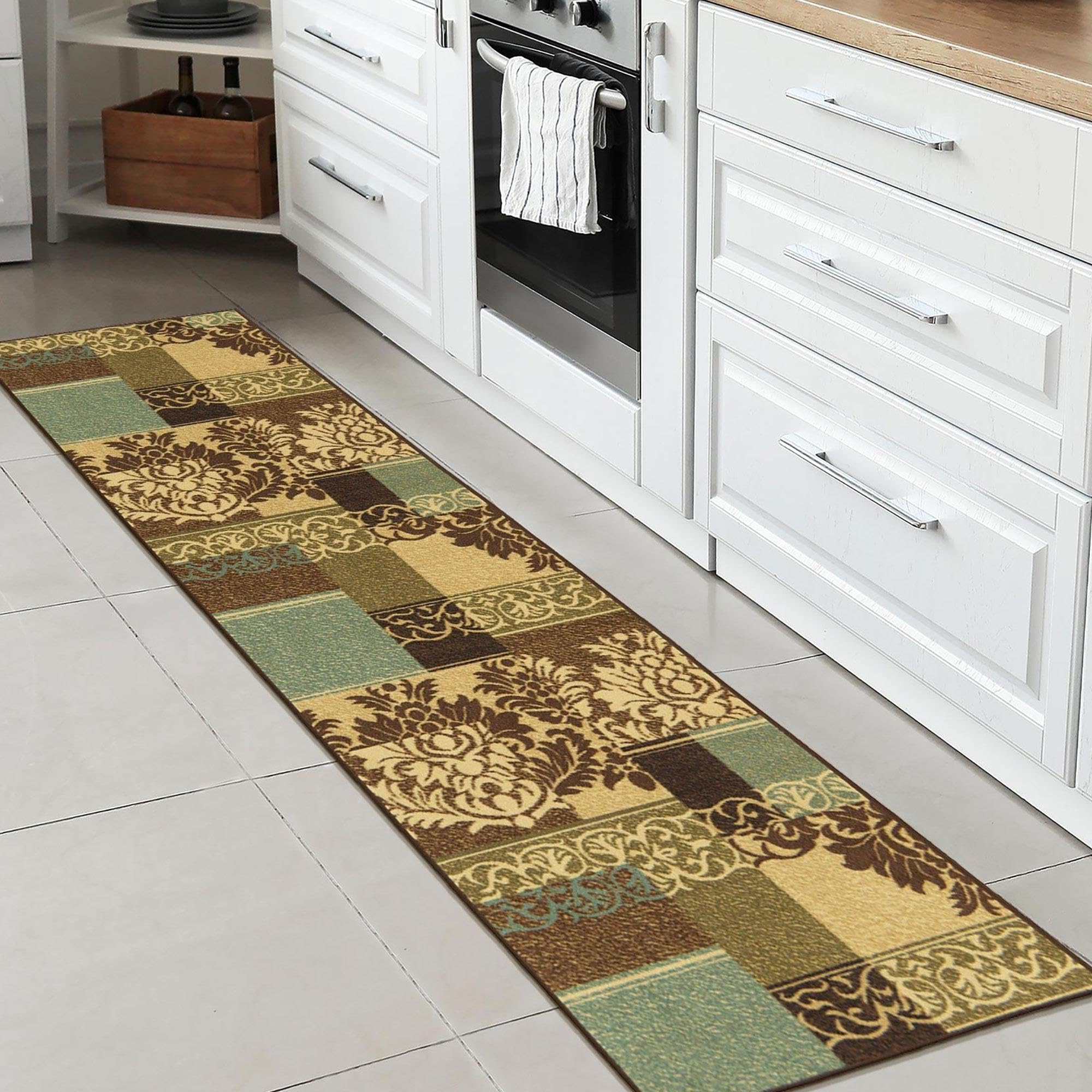 Ottohome Collection Contemporary Damask Design Rubberback Runner Rug , 57 cm x 210 cm, Brown