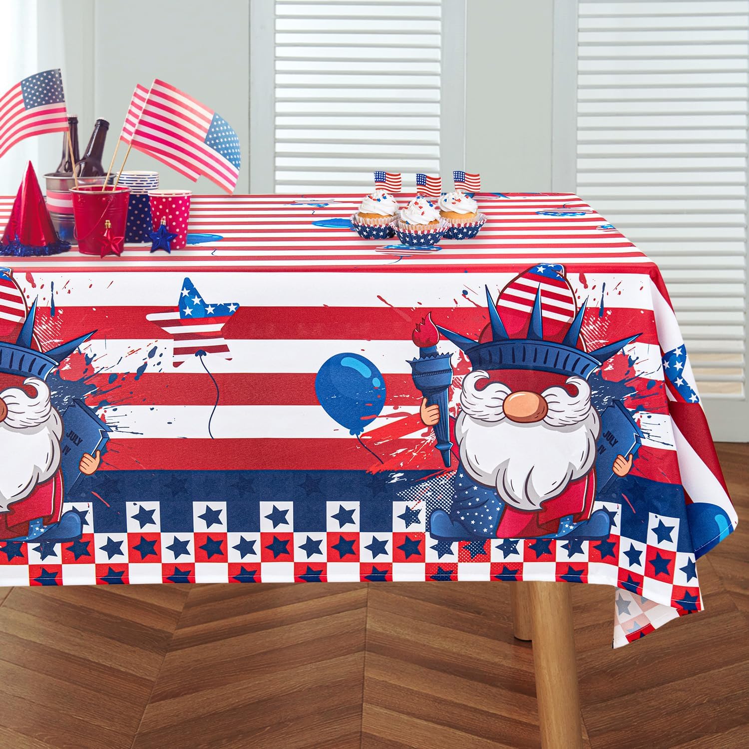 Wiooffen 3-Pack 4th Of July Tablecloths – 54 X 108 Inch Plastic Patriotic Table Covers, Stars & Stripes