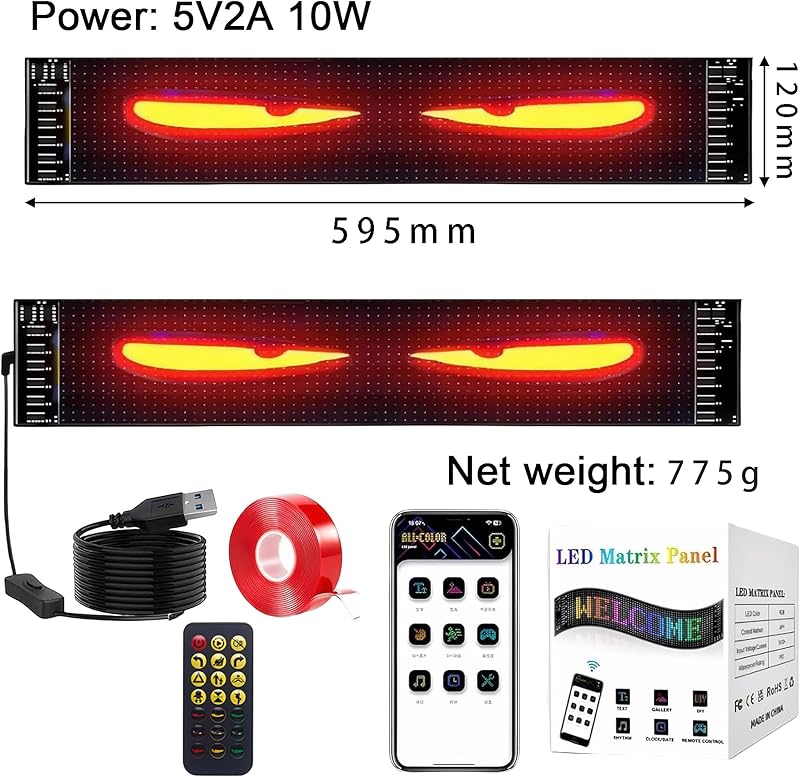 Lumini LED auto malițioase pentru camioane - Decorare dinamică inteligentă colorată pentru geam cu Bluetooth, alimentare USB