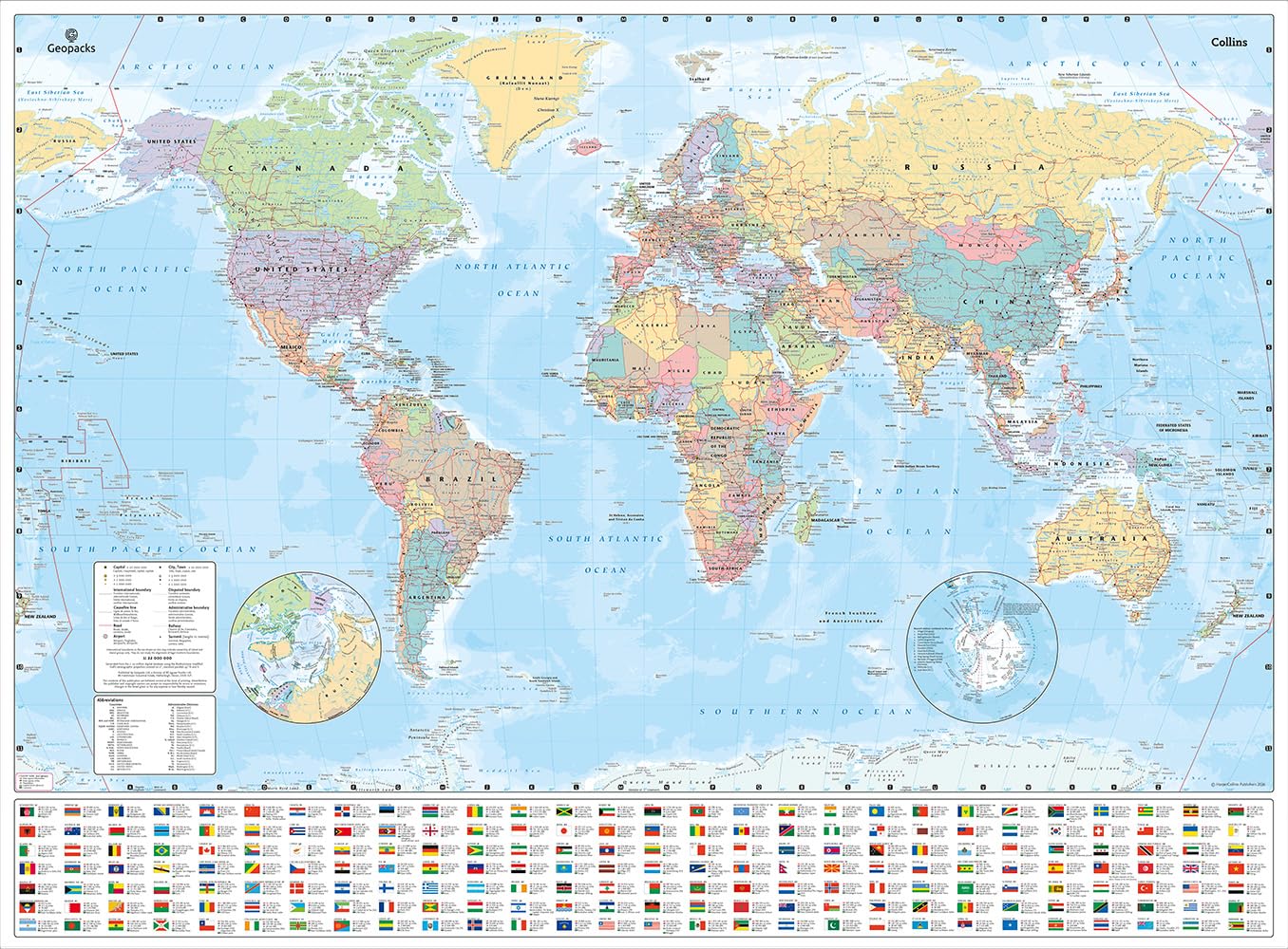Map Marketing - Map Of The World - Large Laminated World Map 120cm X 83cm Political World Map, Country Information, Flags, Time Zones (Laminated Black Wood Frame)