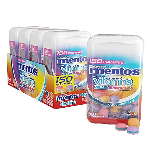 Mentos Menta dura sin azúcar, 150 unidades, mezcla fresca y afrutada (paquete de 4 botellas)