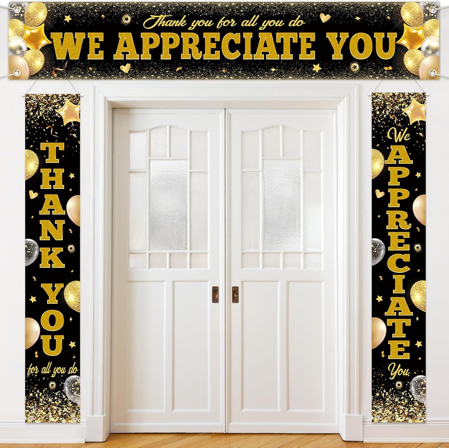 Tingjoo 3 Pcs Appreciation Banner We Appreciate You Door Porch Decor for Teacher Nurse Staff Coworker Administrative Professionals Day Employee Thank You Party Backdrop Supply(Glitter,Colorful)