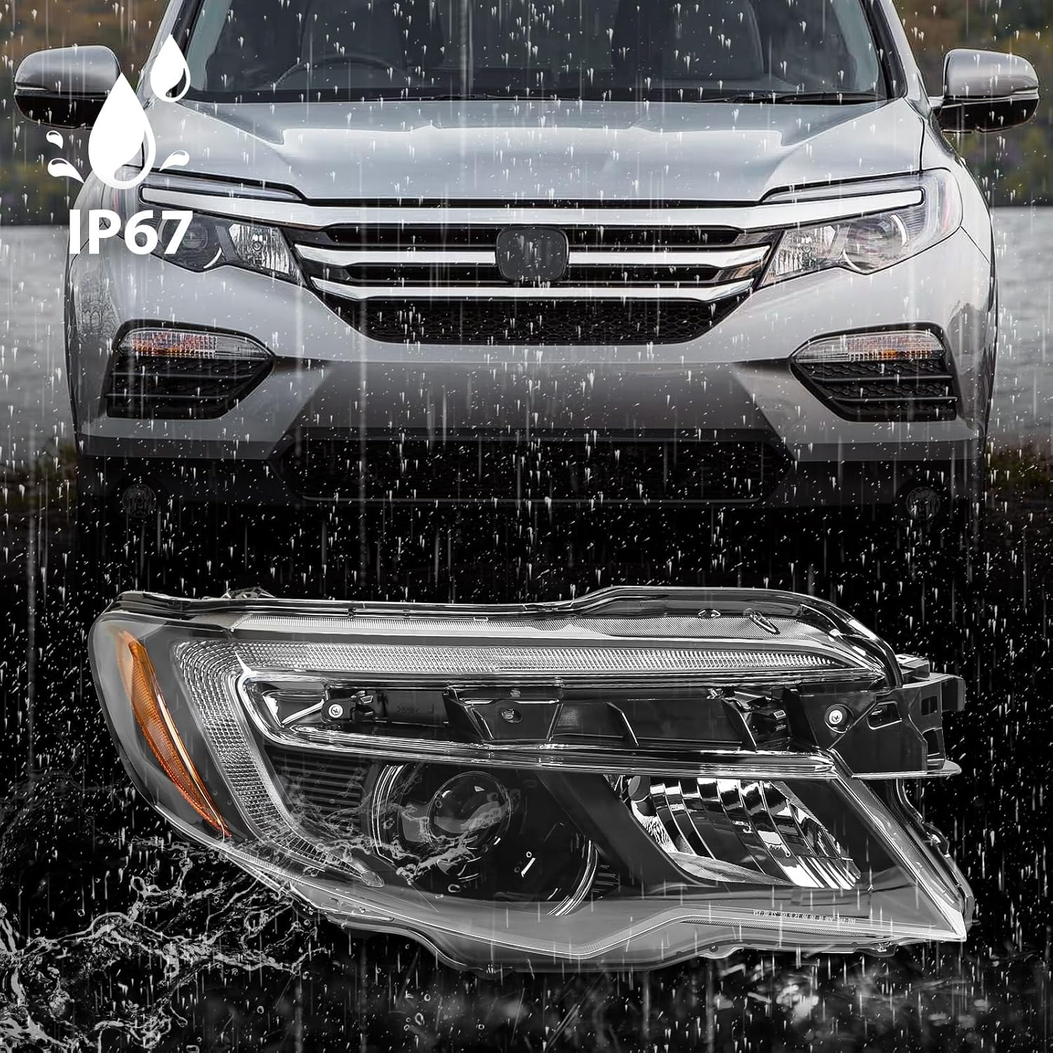 Huray LED Headlight for Honda Pilot 2016-2022/Honda Passport 2019-2021/Honda Ridgeline 2017-2020 OE Head Lamp Replacement 33100-TG7-A21/33150-TG7-A21 (Passenger Side (Right))