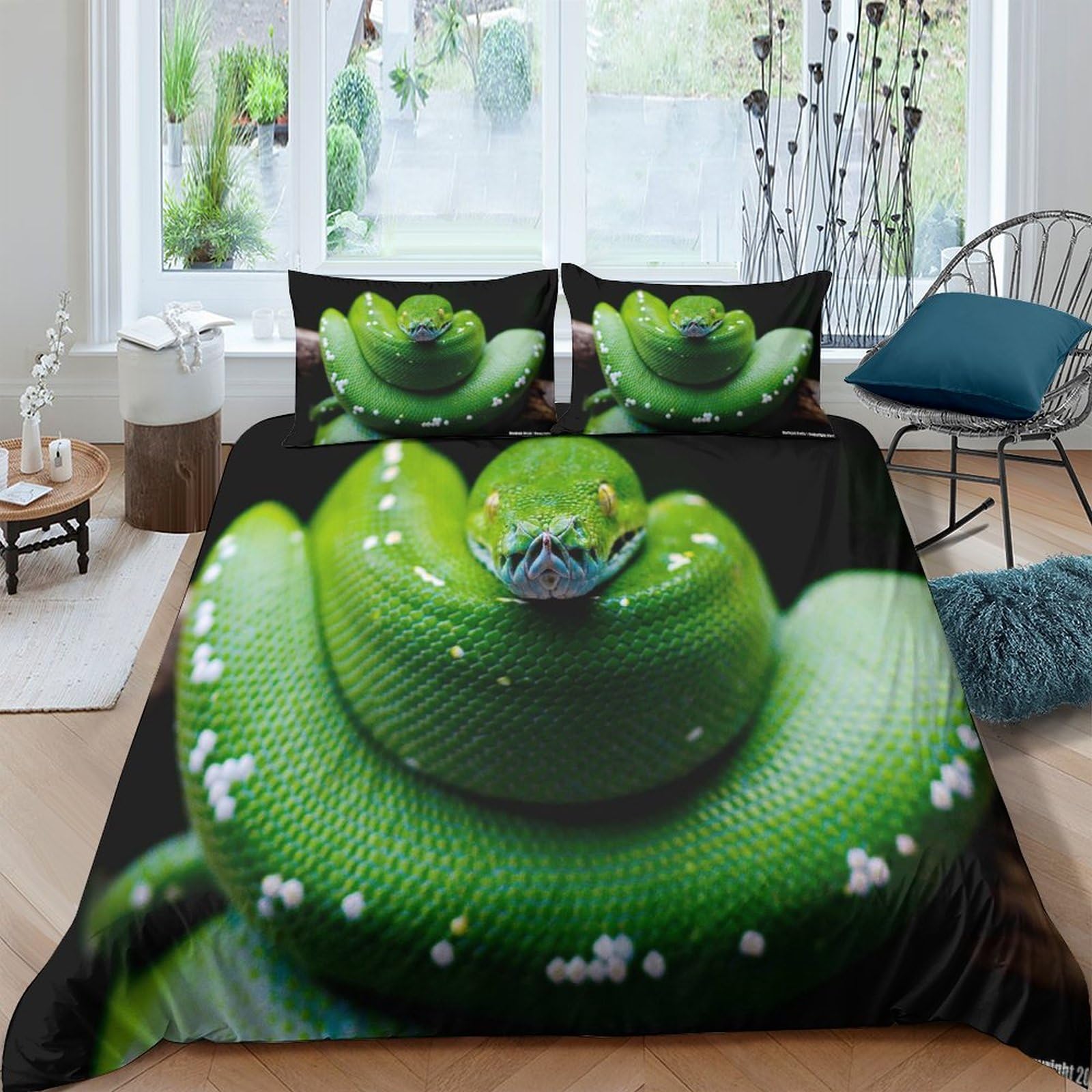 Housse de couette serpent 3D King en microfibre pour éliminer la couette qui glisse