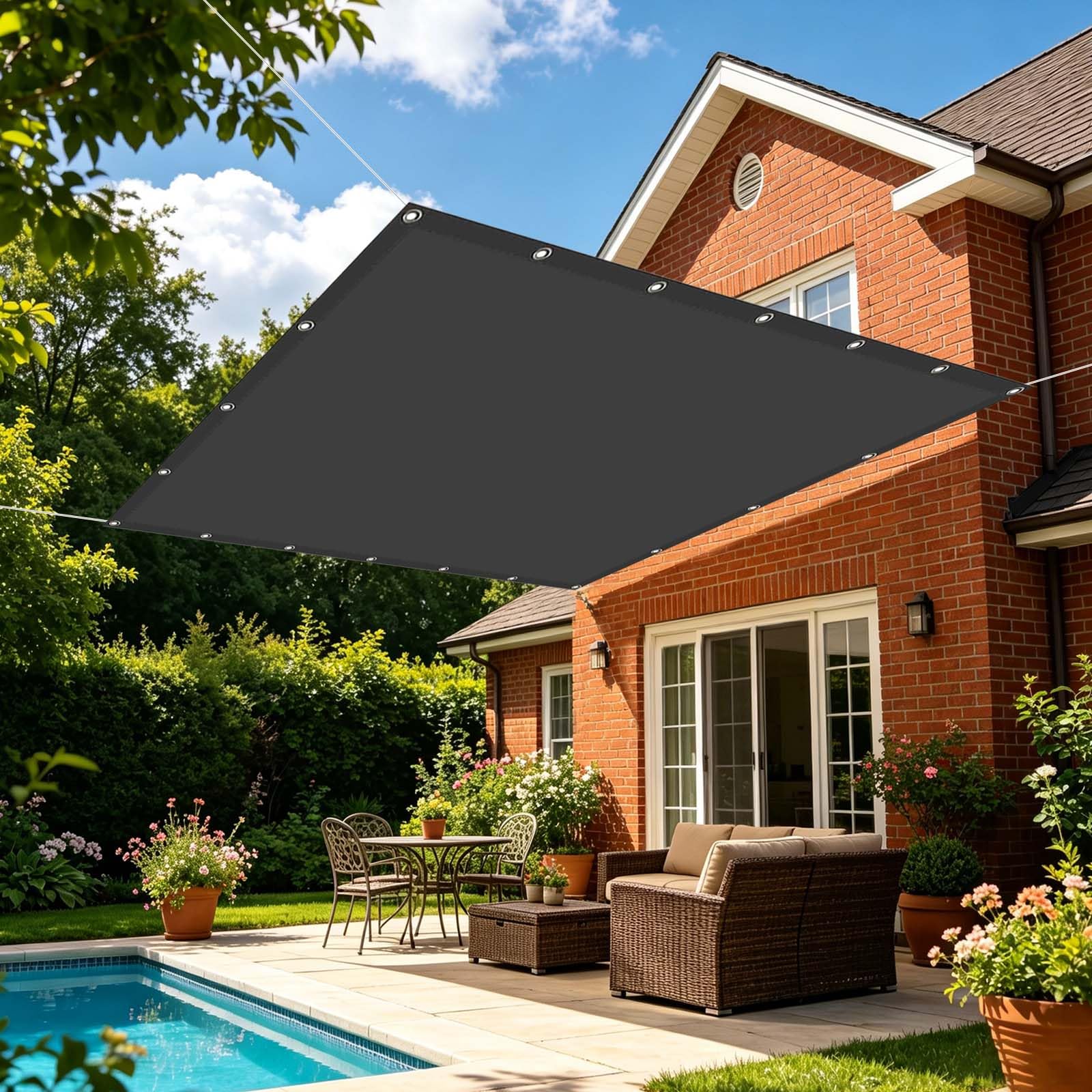 Vela Ombreggiante Impermeabile 120 x 150 cm Protezione UV con Fune e Occhiellato Vele Ombreggianti Rettangolari Grandi Tenda Parasole Esterno a Vela per Balcone, Pergolato, Grigio Scuro