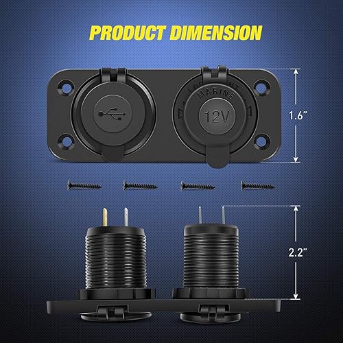 Miniatura 2 de Nilight QC 3.0 Cargador USB y encendedor de cigarrillos precableado 12V-24V Cargador de coche USB dual con enchufe de encendido de cigarrillos para