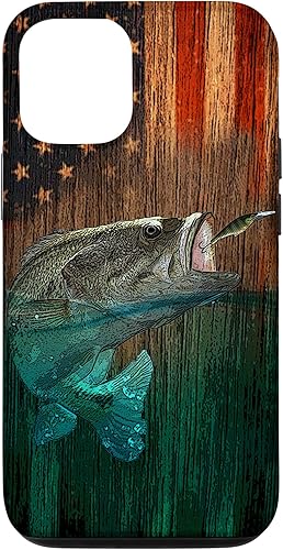 iPhone 1212 Pro americana pesca bandera americana madera rústica pescador caso